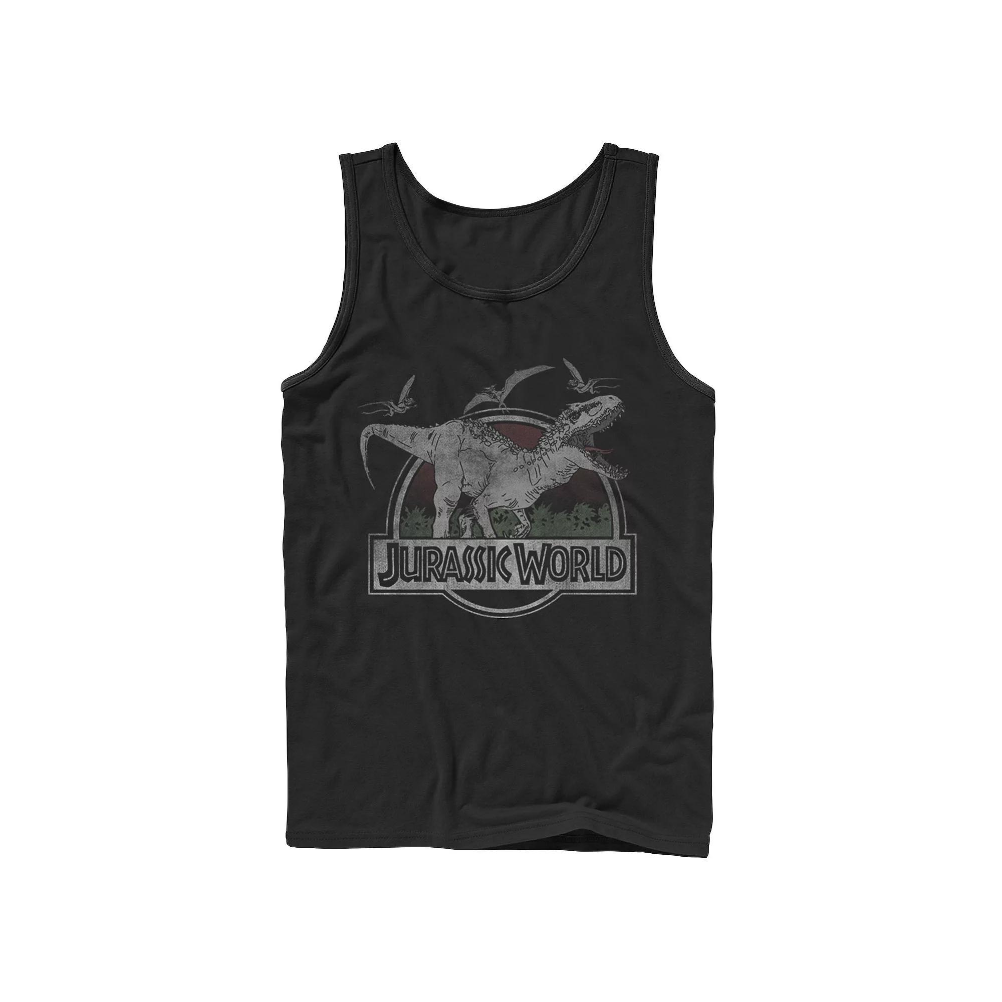 Men's Jurassic World T-Rex Dinosaurs Scene Logo Graphic Tank Top, Size: XL, Black Product Image