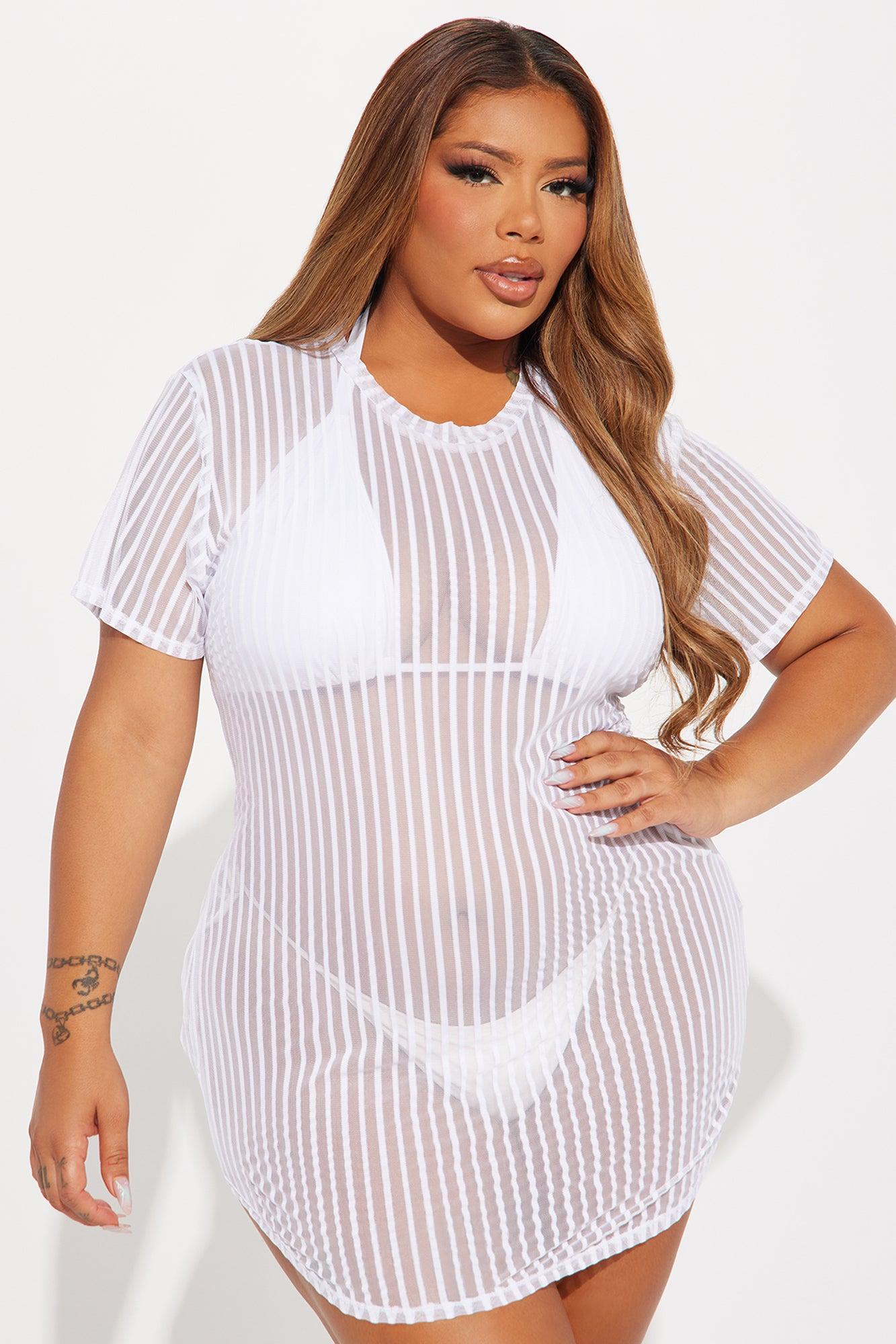 Palm Shade Stripe Cover Up - White Product Image