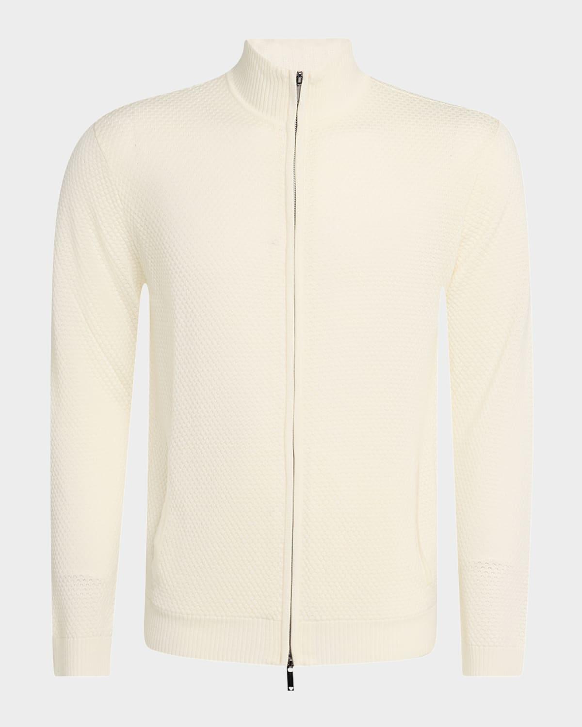 Men's Textured Circle Zip-Front Wool Cardigan Product Image