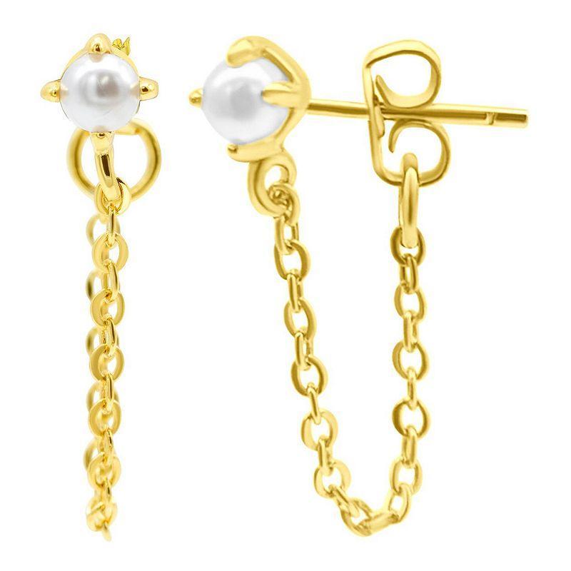 Adornia 14k Gold Plated Freshwater Cultured Pearl Chain Earrings, Womens, White Product Image