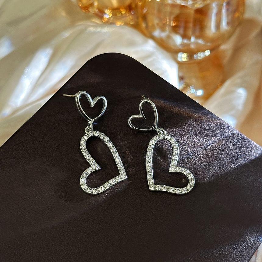 Rhinestone Heart Drop Earrings Product Image