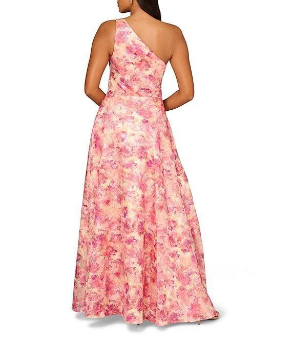 Aidan Mattox Floral Printed Metallic Jacquard One Shoulder Ball Gown Product Image
