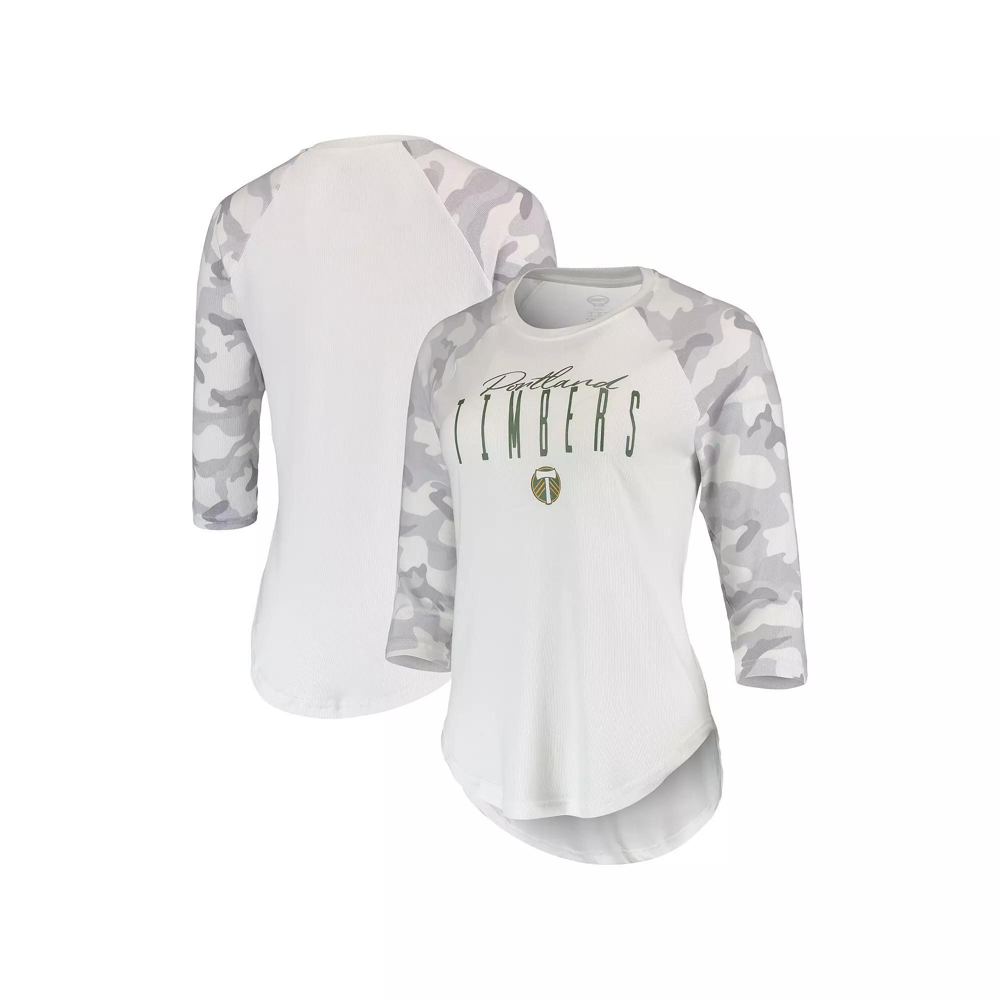 Women's Concepts Sport White/Gray Portland Timbers Composite 3/4-Sleeve Raglan Top, Size: Medium Product Image