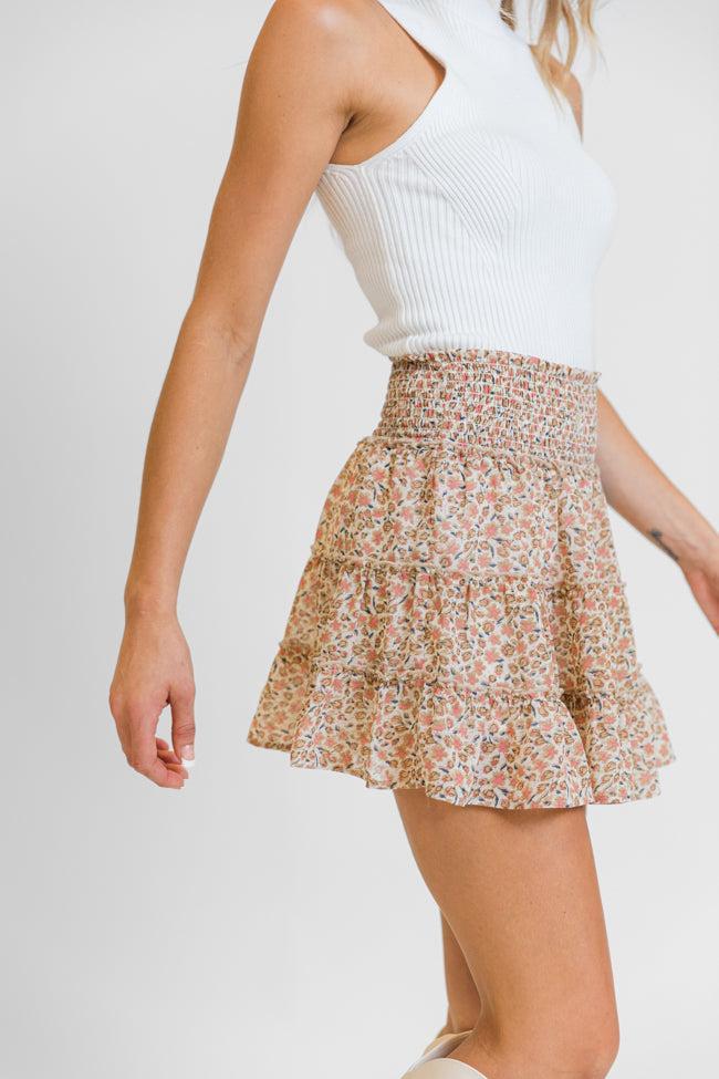 Through The Garden Ivory and Tan Floral Mini Skort Product Image