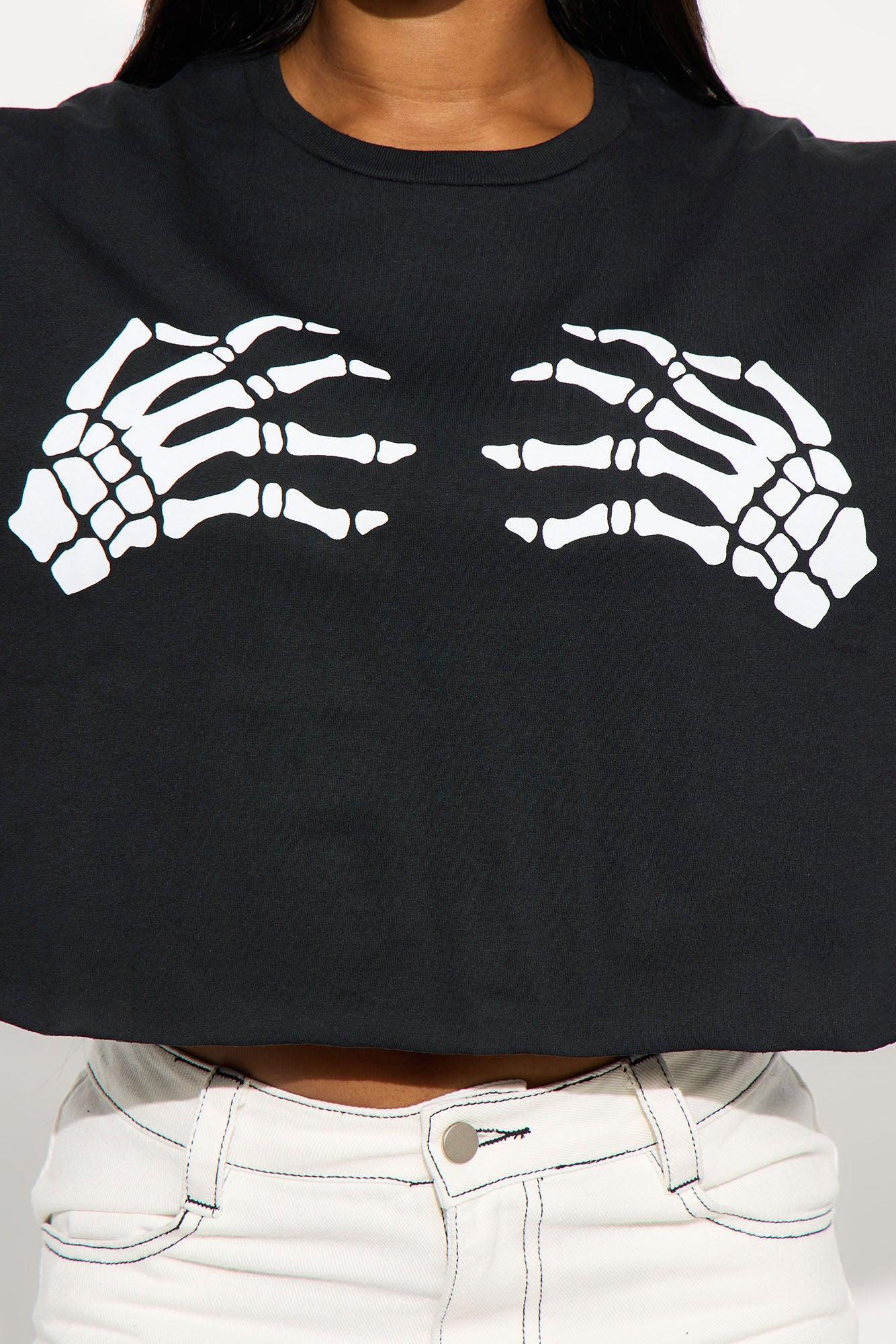 Skeleton Hands Cropped Tee - Black Female Product Image