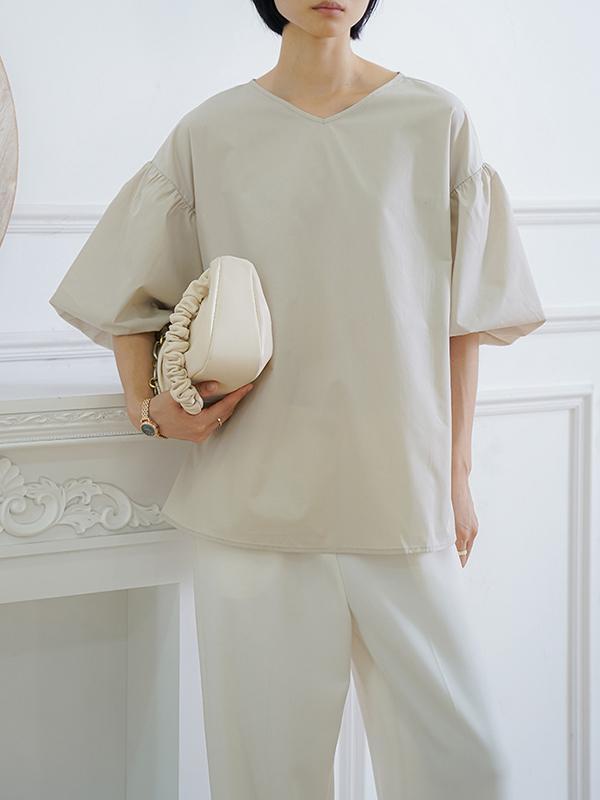 Half Sleeves Loose Solid Color V-Neck Blouses&Shirts Tops Product Image