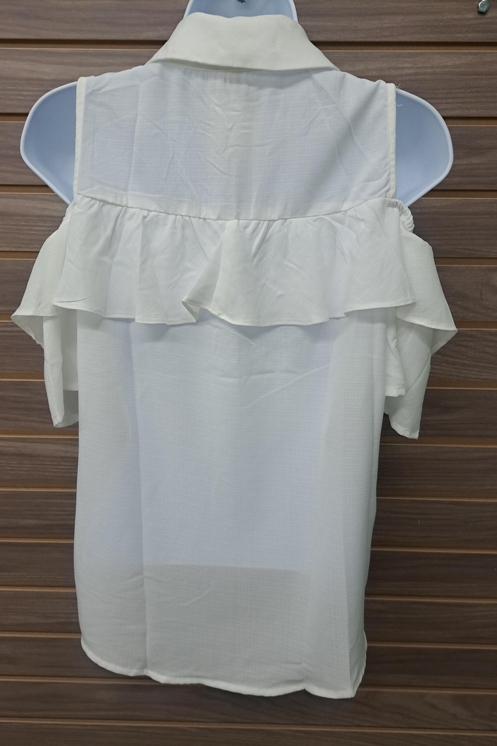 Cream cold shoulder linen button up blouse Product Image