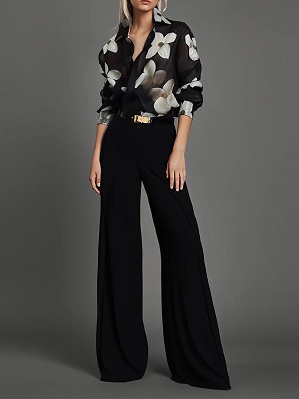 Loose Wide Leg High-Waisted Solid Color Pants Trousers Product Image