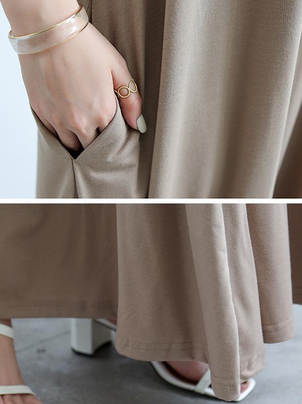 Simple Loose Short Sleeves Solid Color Round-Neck Maxi Dresses Product Image