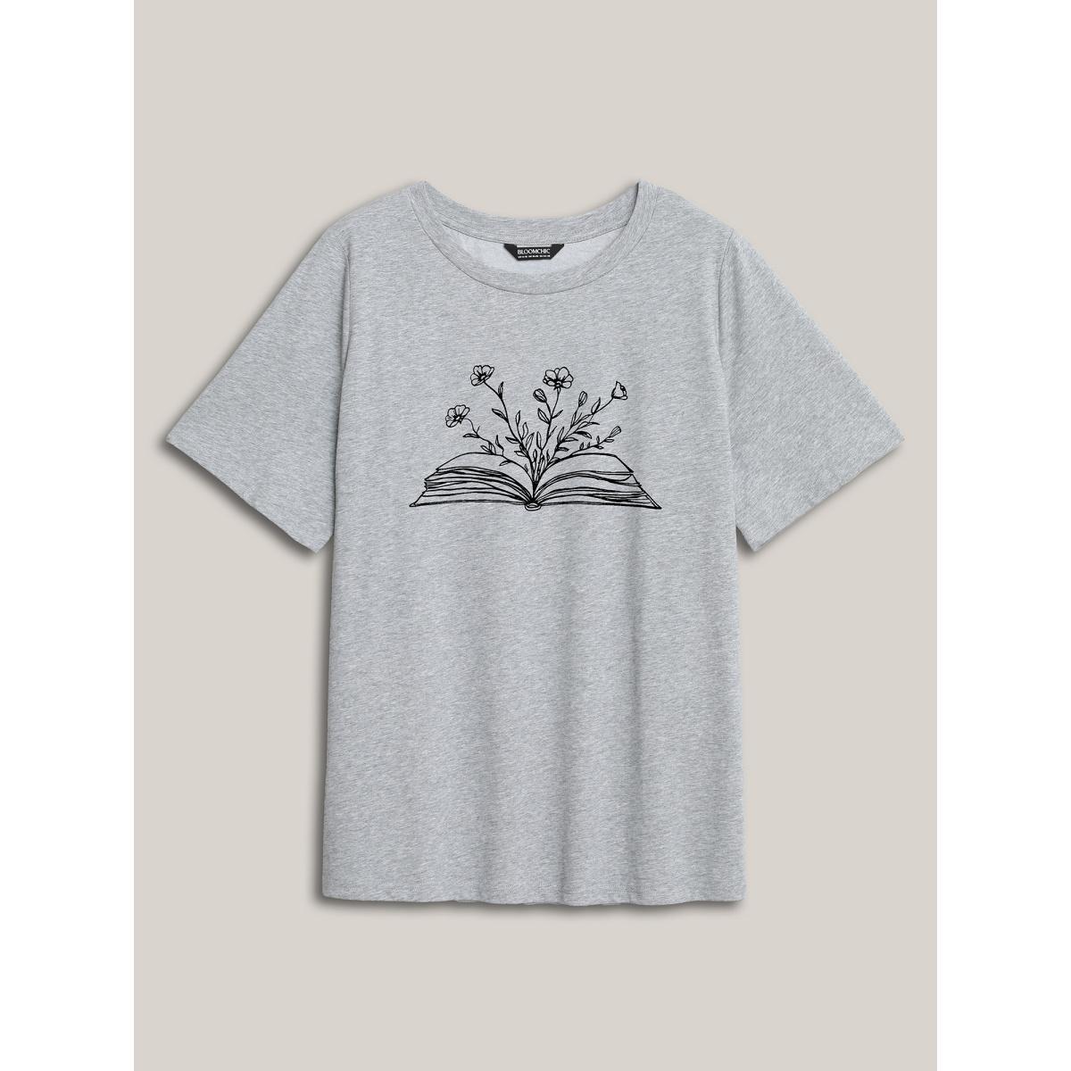 Plus Size Butterflies Pattern V-Neck T-Shirt Mediumgray Women Non Butterfly V-neck Everyday-Casual T-shirts BloomChic 18-20/2X Product Image