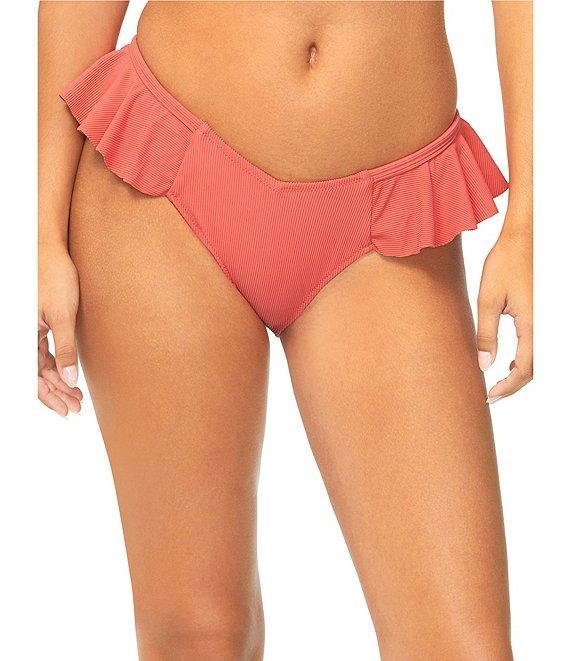 Raisins Seastar Solids Cabo Textured Ribbed Ruffle V-Waist Hipster Swim Bottom Product Image