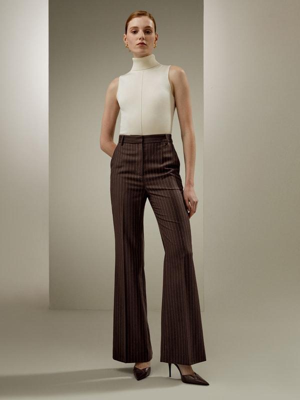 Pinstriped high-rise straight pants Product Image