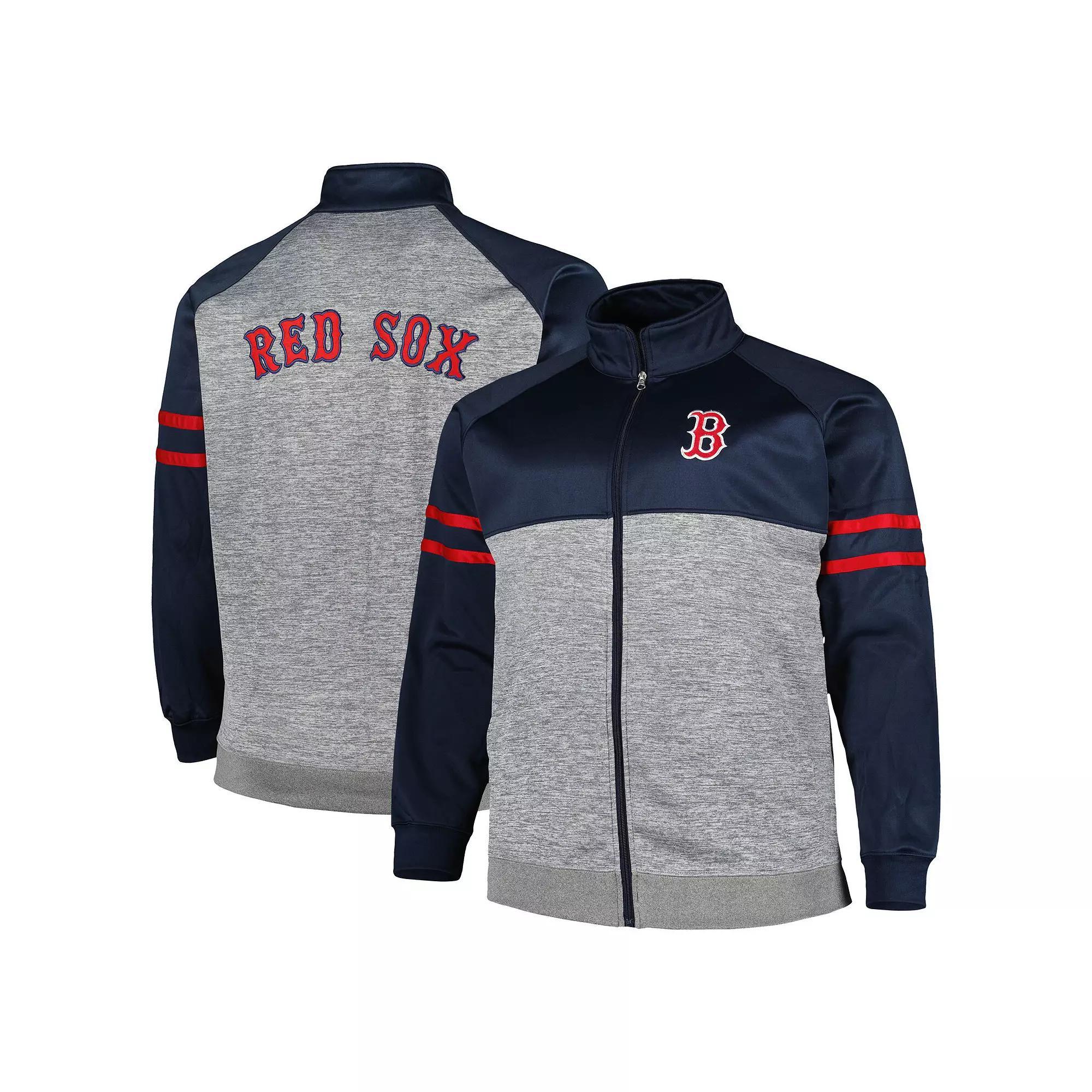 Men's Navy/Heather Gray Boston Red Sox Big & Tall Raglan Full-Zip Track Jacket, Size: 6XB, Blue Product Image