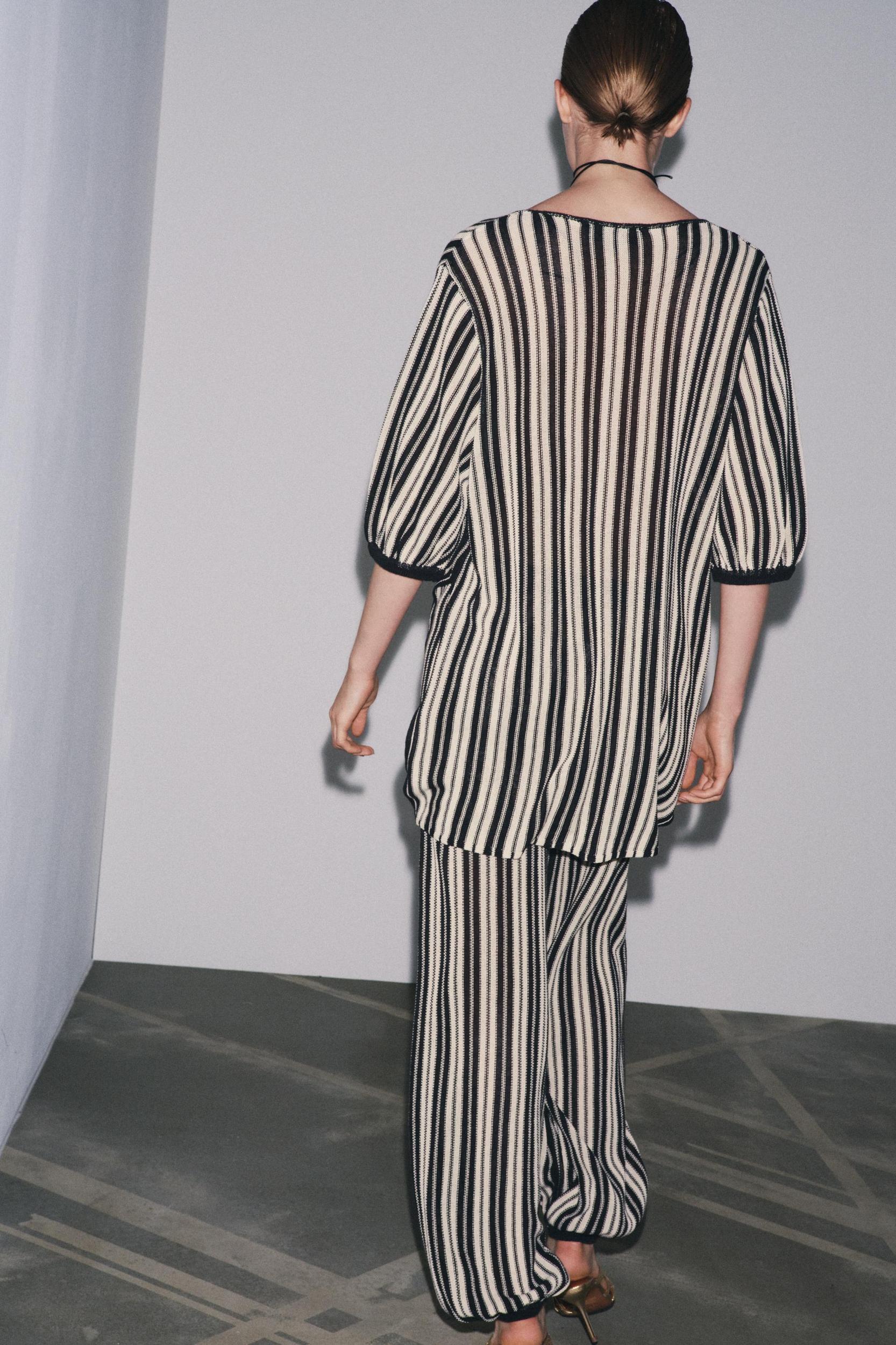 STRIPED KNIT TOP WITH LINEN Product Image