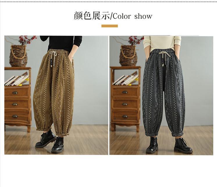 Drawstring Waist Patterned Cropped Baggy Pants Product Image