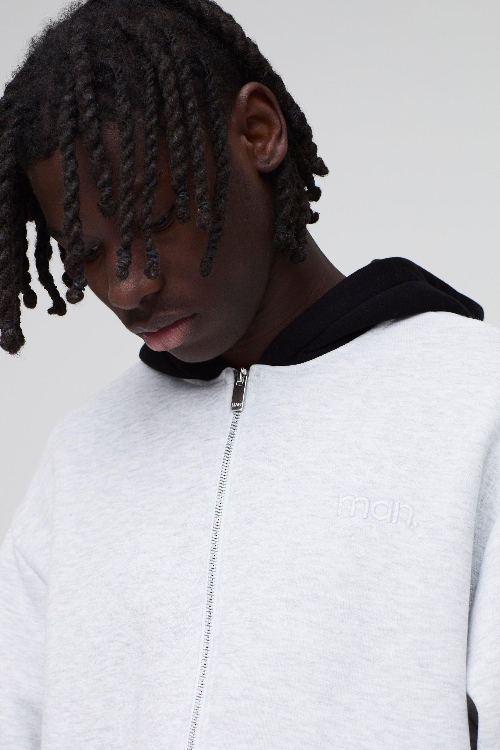 Oversized Boxy Man Colour Block Zip Through Hoodie | boohooMAN USA Product Image