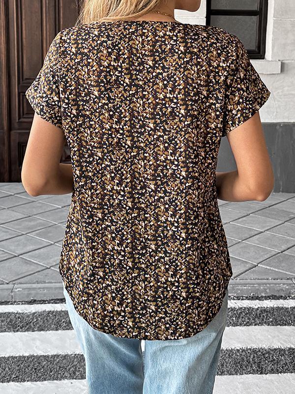 Loose Short Sleeves Contrast Color V-Neck Blouses&Shirts Tops Product Image