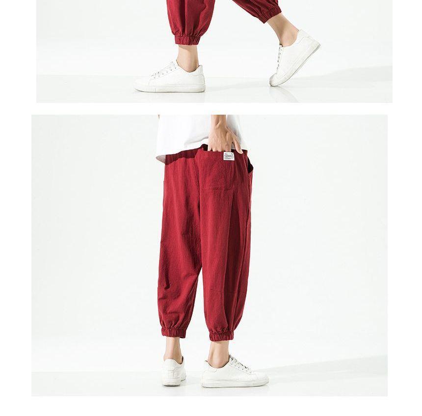 Drawstring Waist Plain Cropped Harem Pants Product Image