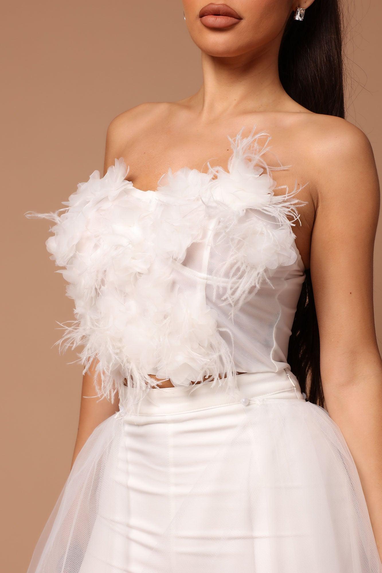 Anjelica Feathered Top - White Product Image