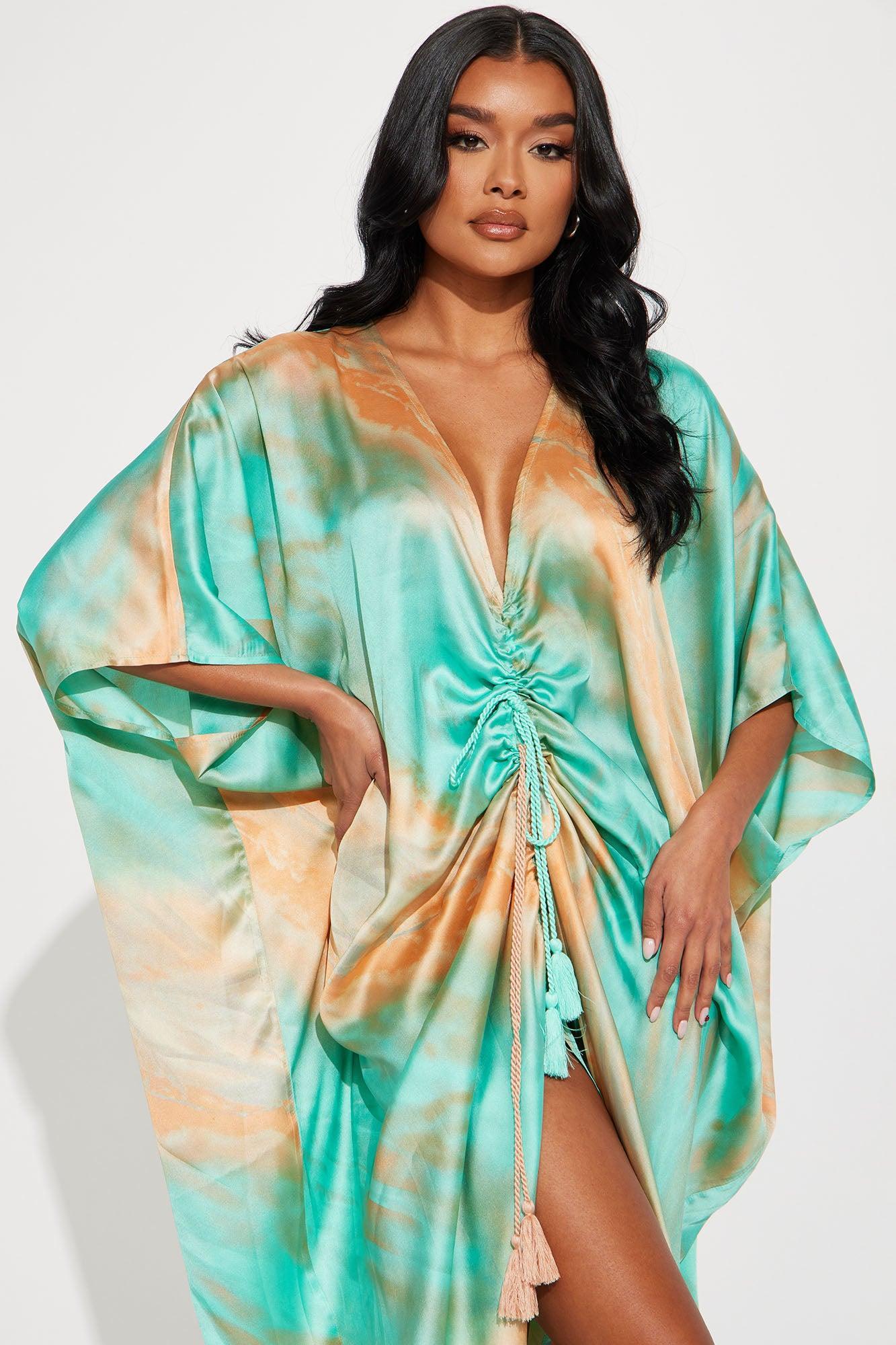 Day Trips Satin Midi Dress - Turquoise Product Image