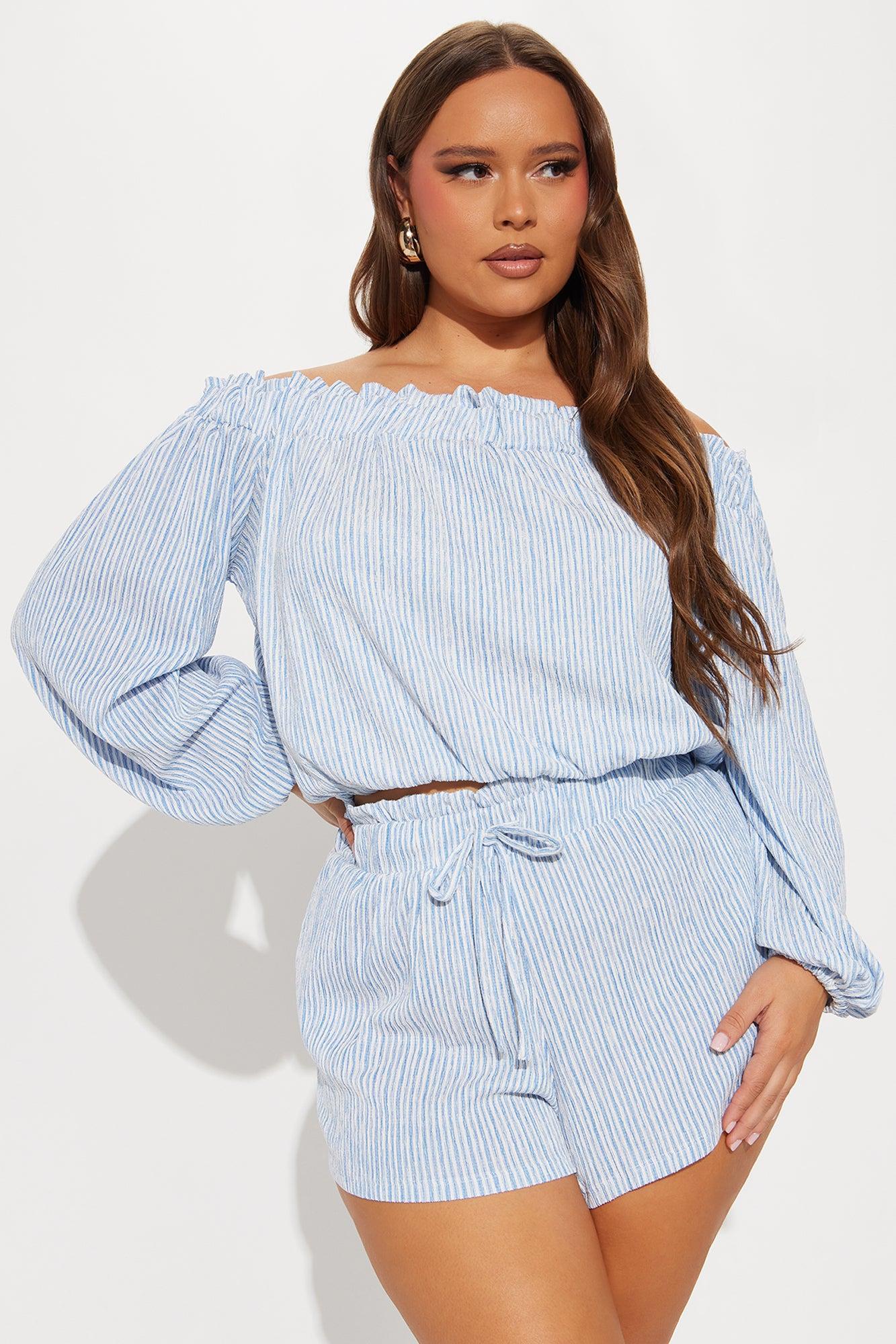 Still Here Striped Short Set - Blue Product Image