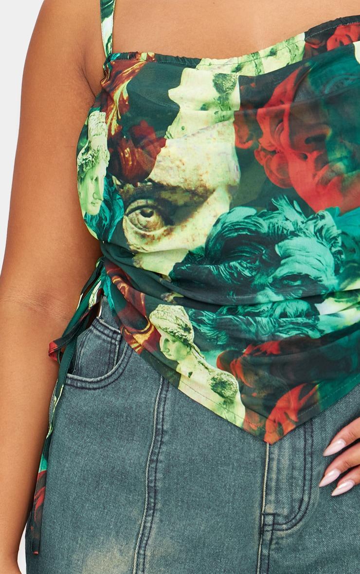 Plus Green Abstract Print Mesh Layered Corset Top Product Image