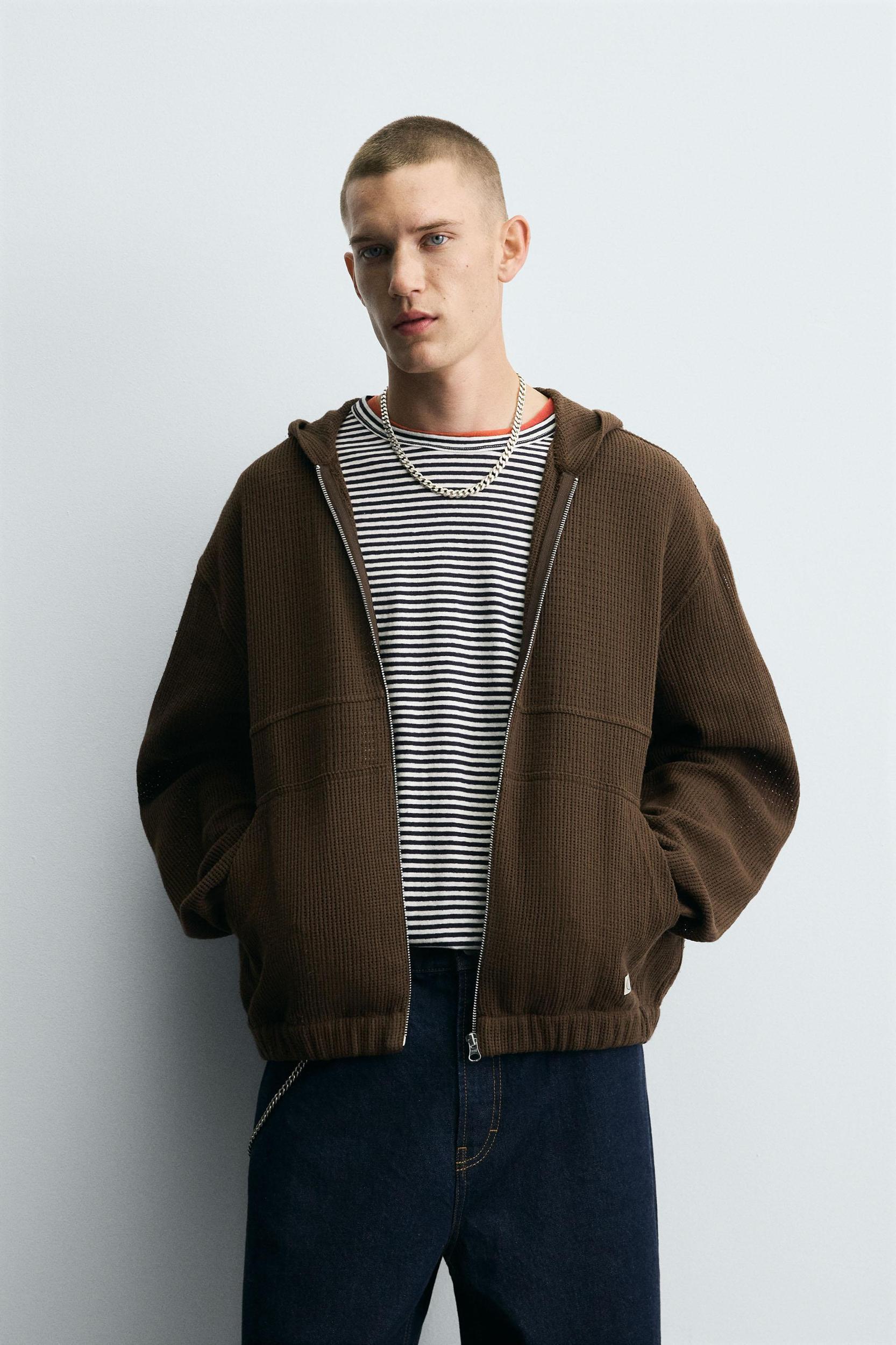 HOODED OPEN-KNIT OVERSHIRT Product Image