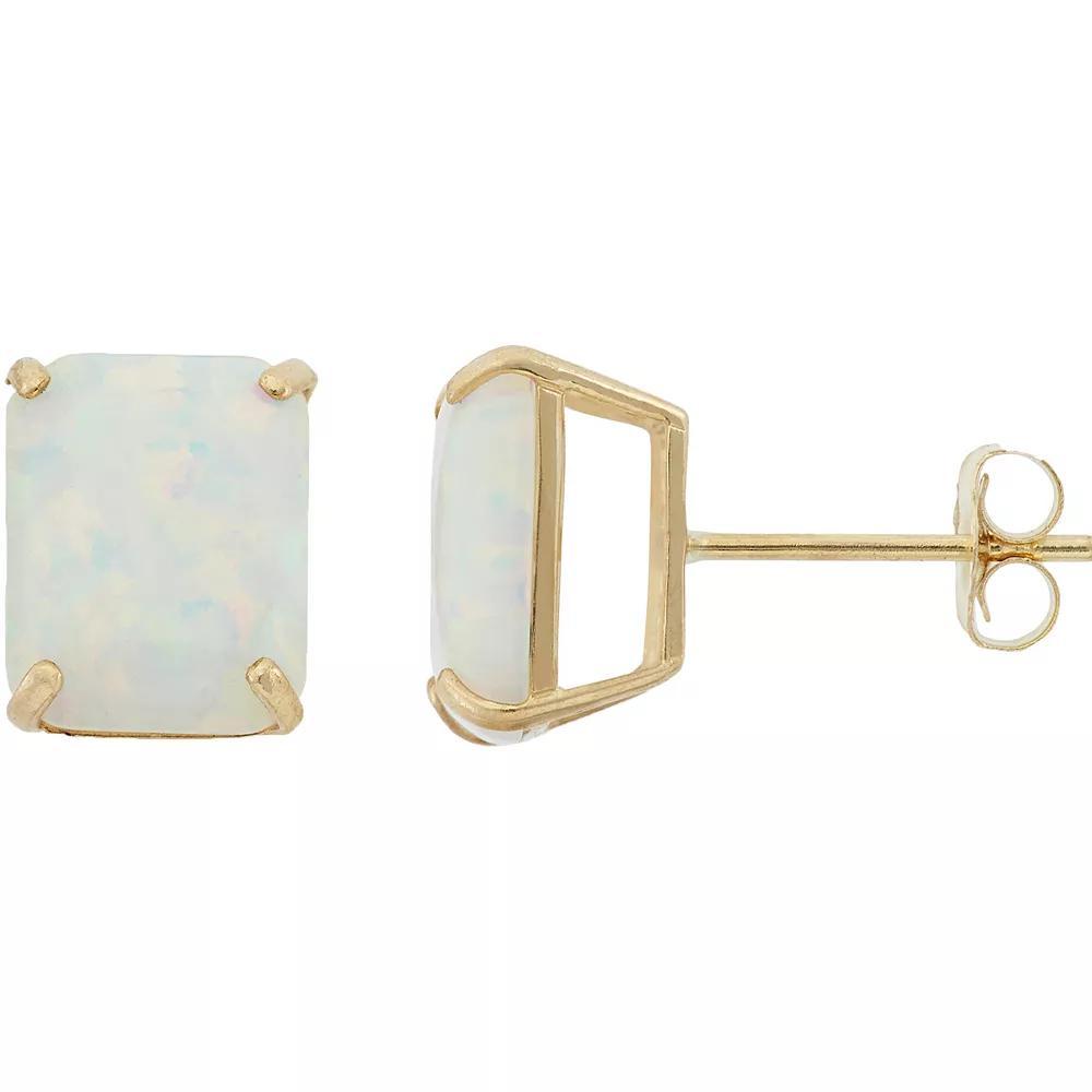 Designs by Gioelli 10k Gold Lab-Created Opal Emerald Cut Solitaire Stud Earrings, Women's, 10k Goold Product Image