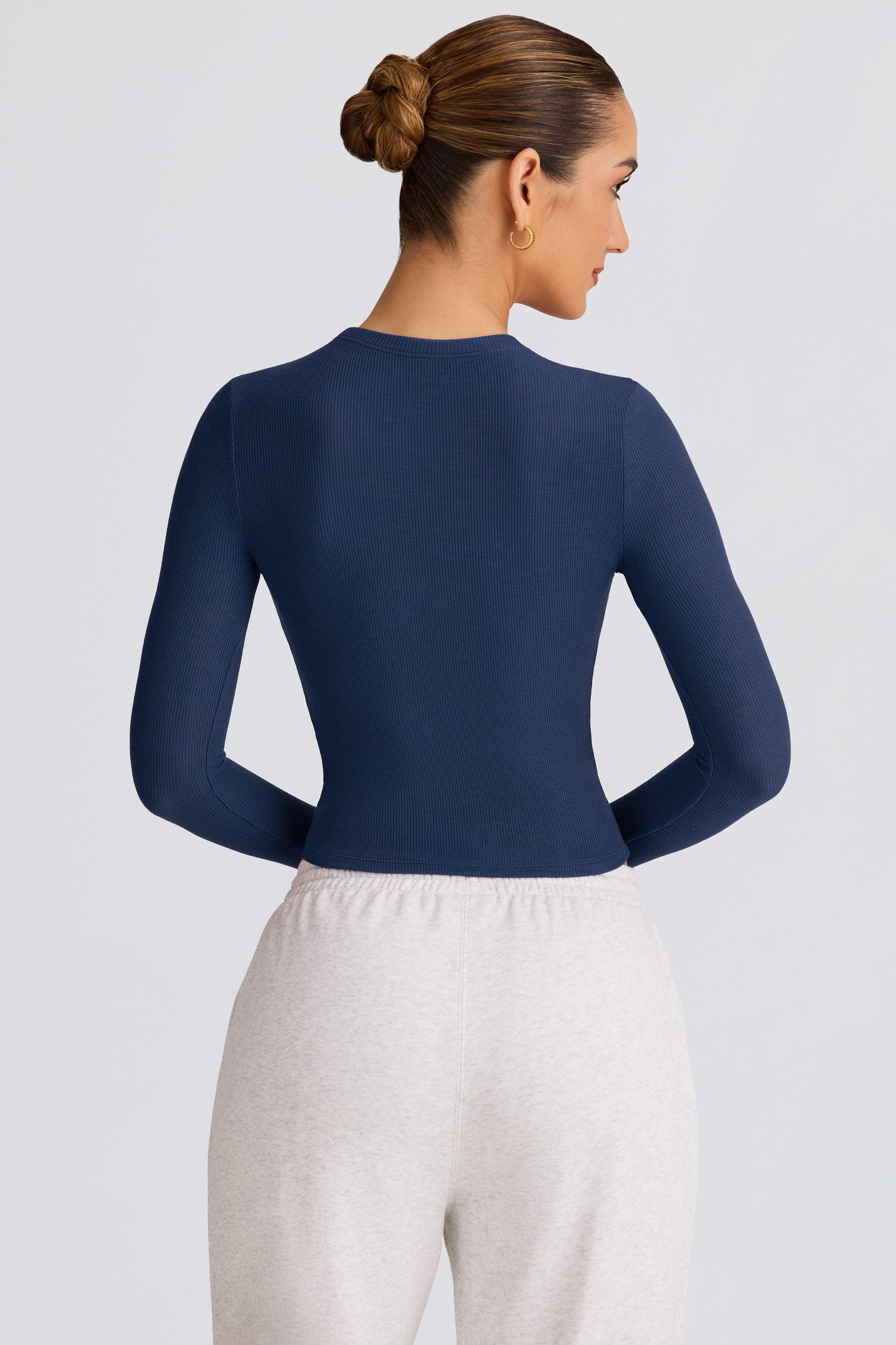 Ribbed Modal Long-Sleeve Top in Dark Navy Product Image