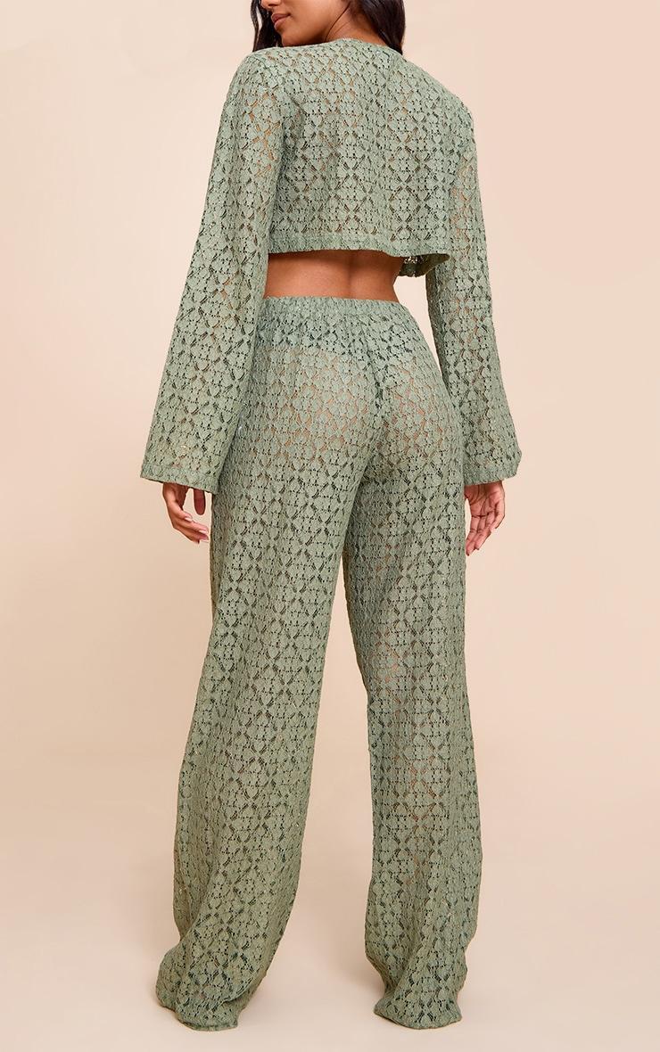 Khaki Lace Straight Leg Pants Product Image