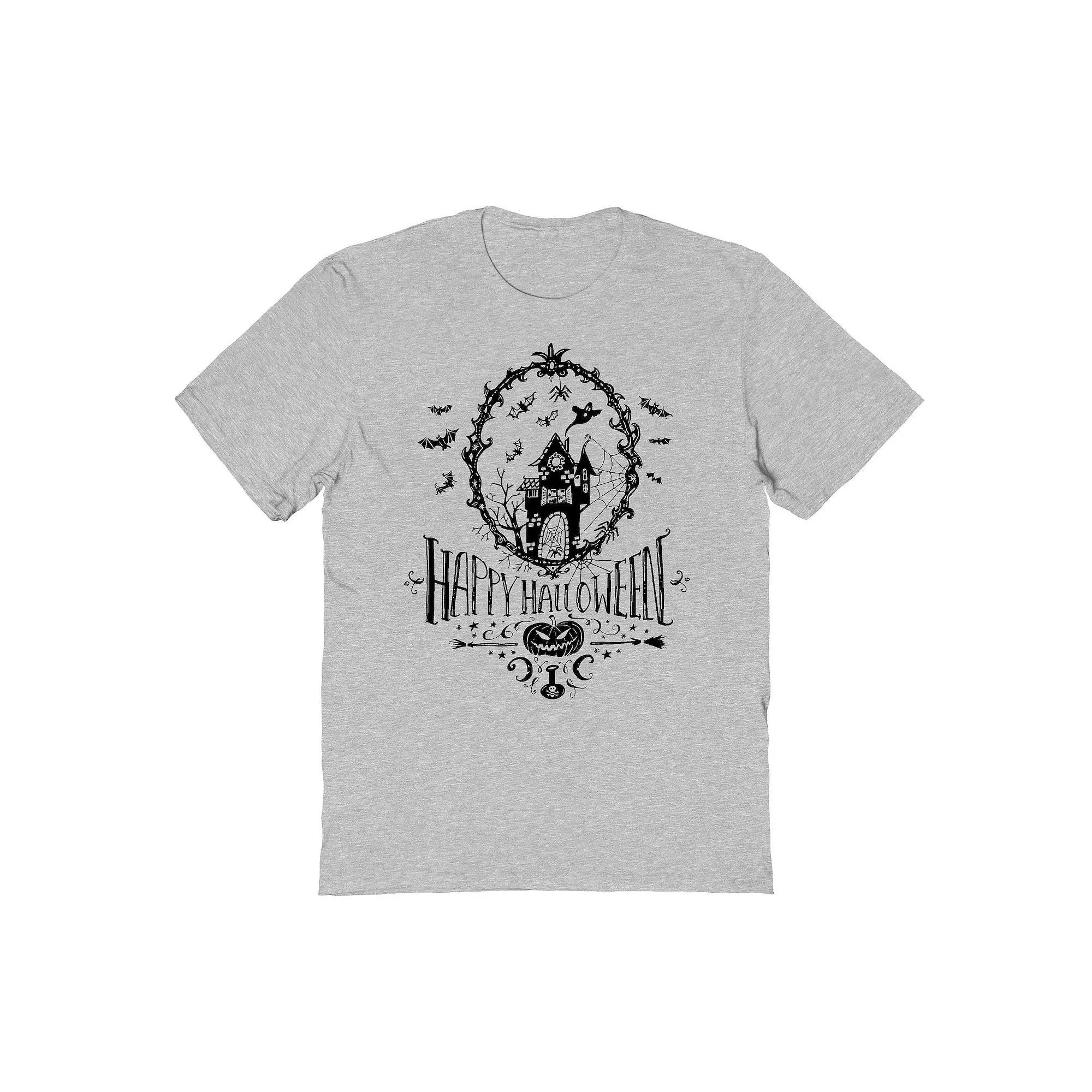 Men's Happy Halloween Handrawn Halloween Graphic Tee, Size: XL, Sport Gray Product Image
