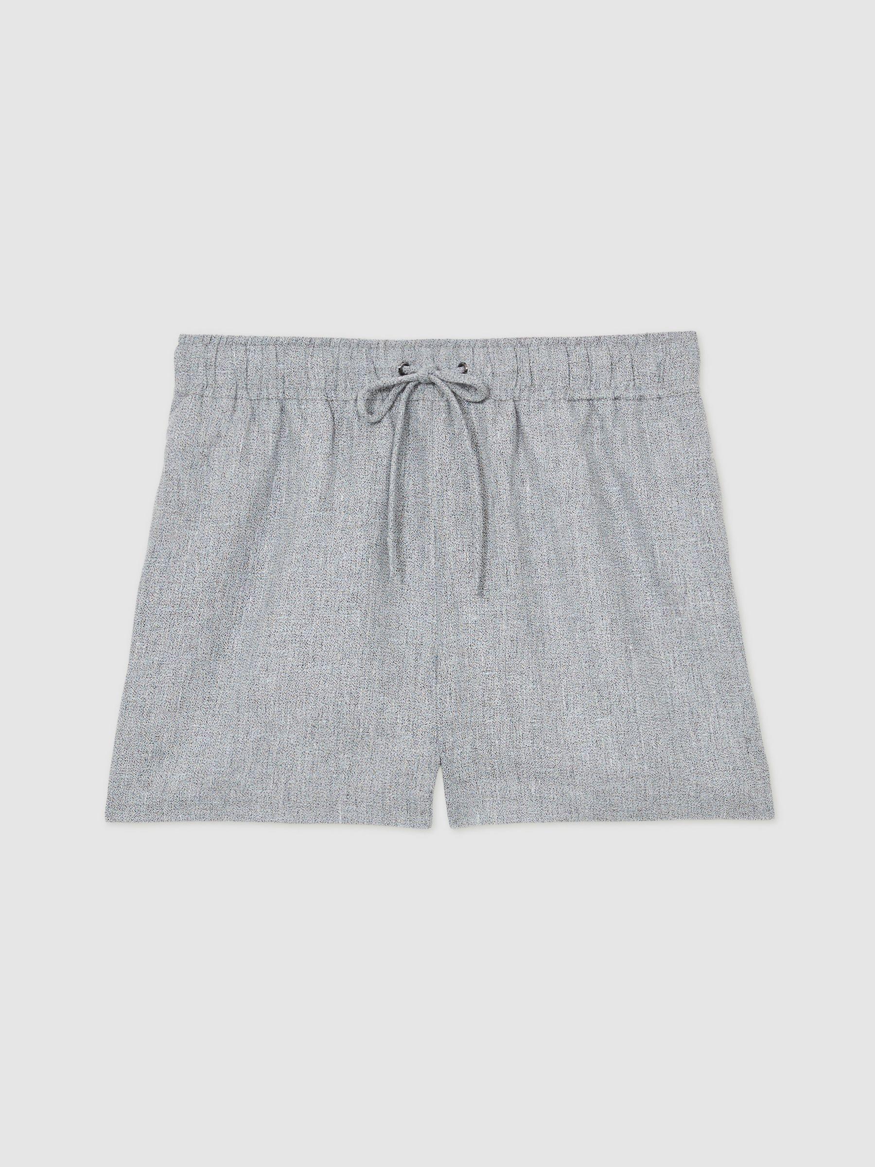 Linen-Blend Drawstring Shorts in Blue Product Image