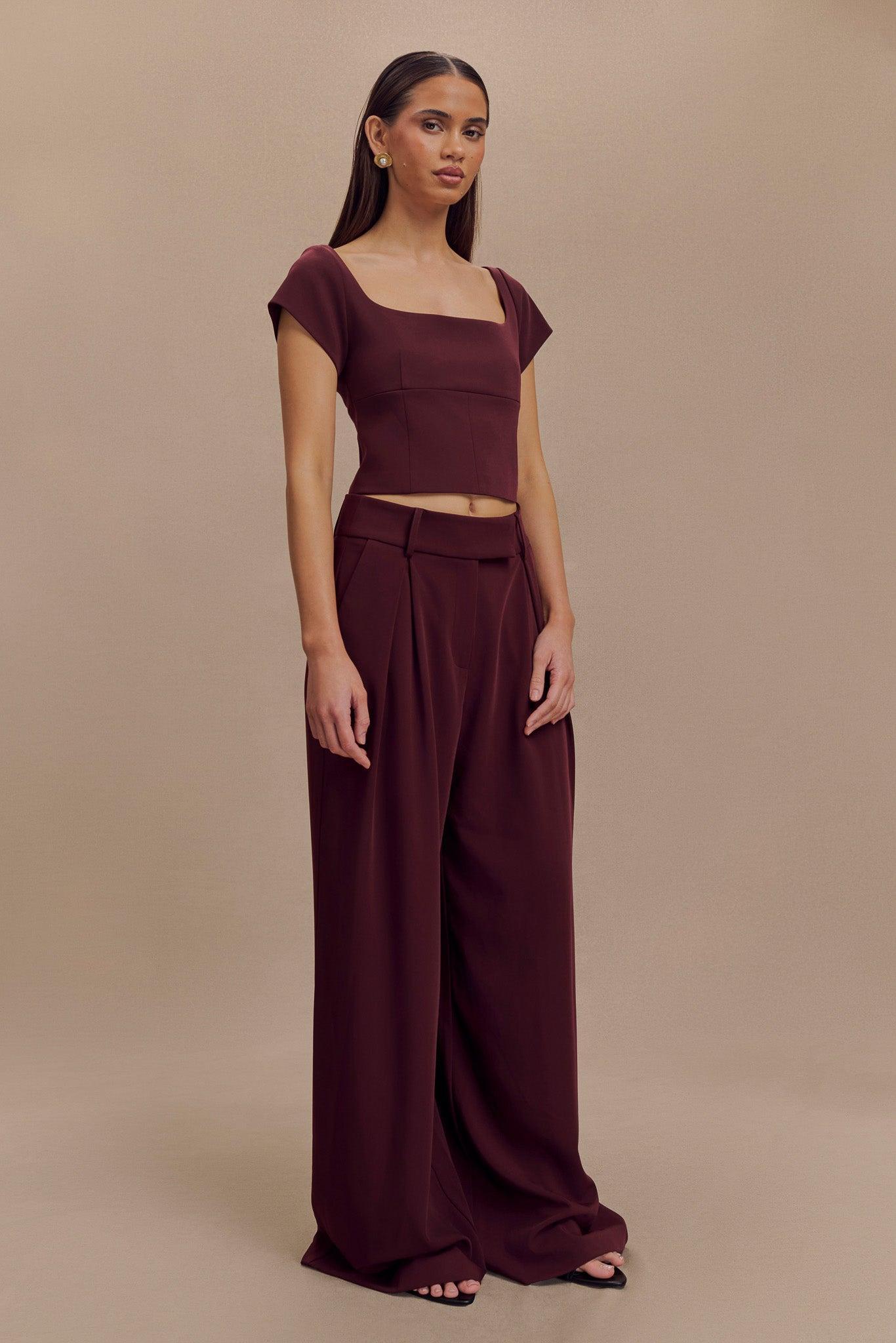 Ellis Cap Sleeve Longline Suiting Top - Mahogany Product Image