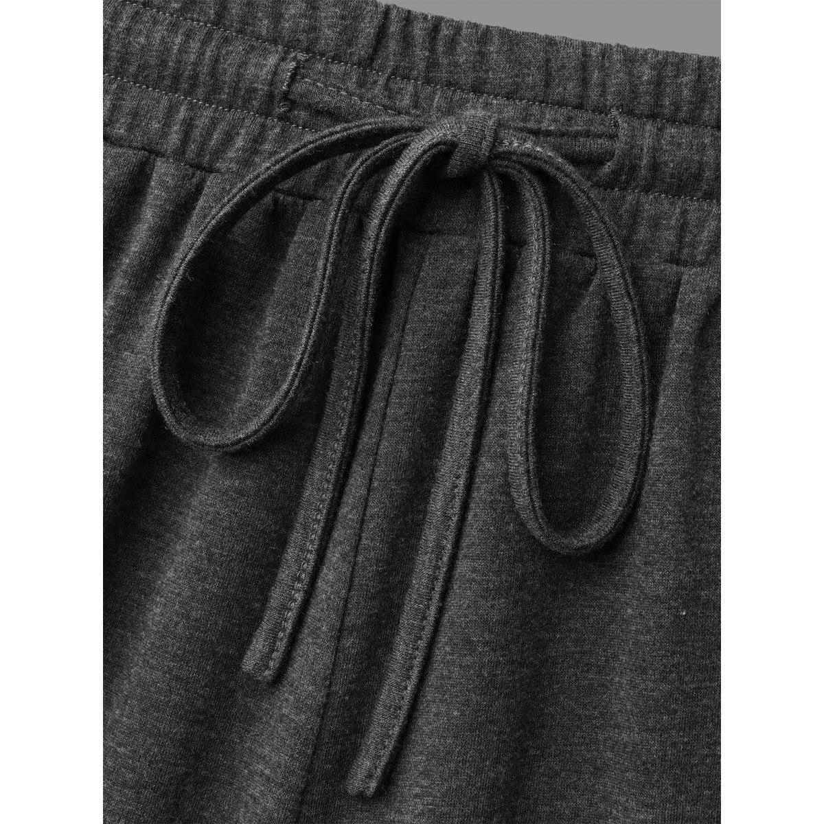 Plus Size Plain Drawstring Elastic Waist Bootcut Pants Women DimGray Casual Bootcut Mid Rise Everyday Pants BloomChic 12/L Product Image