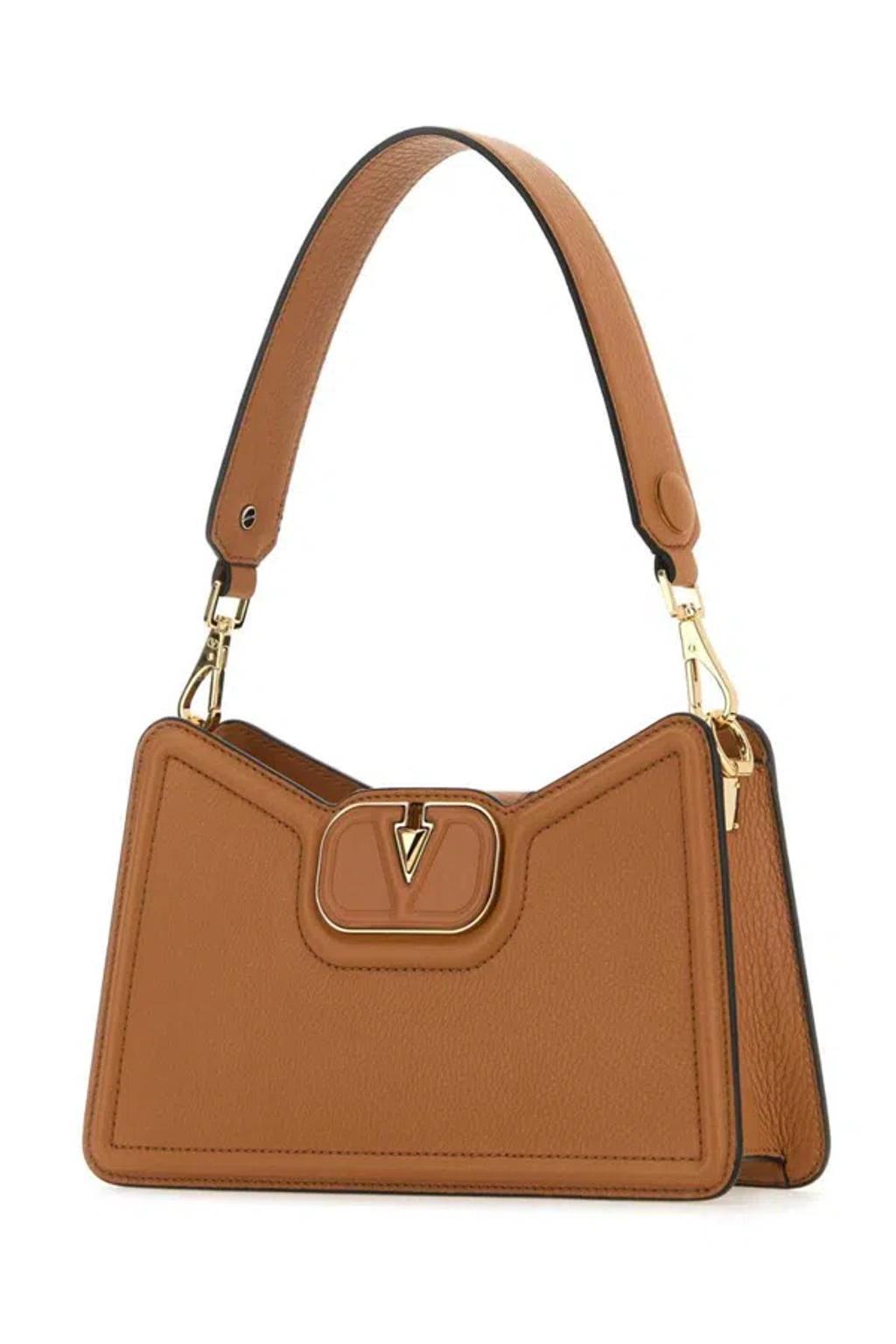 VALENTINO GARAVANI Vlogo Leather Shoulder Bag In Brown Product Image