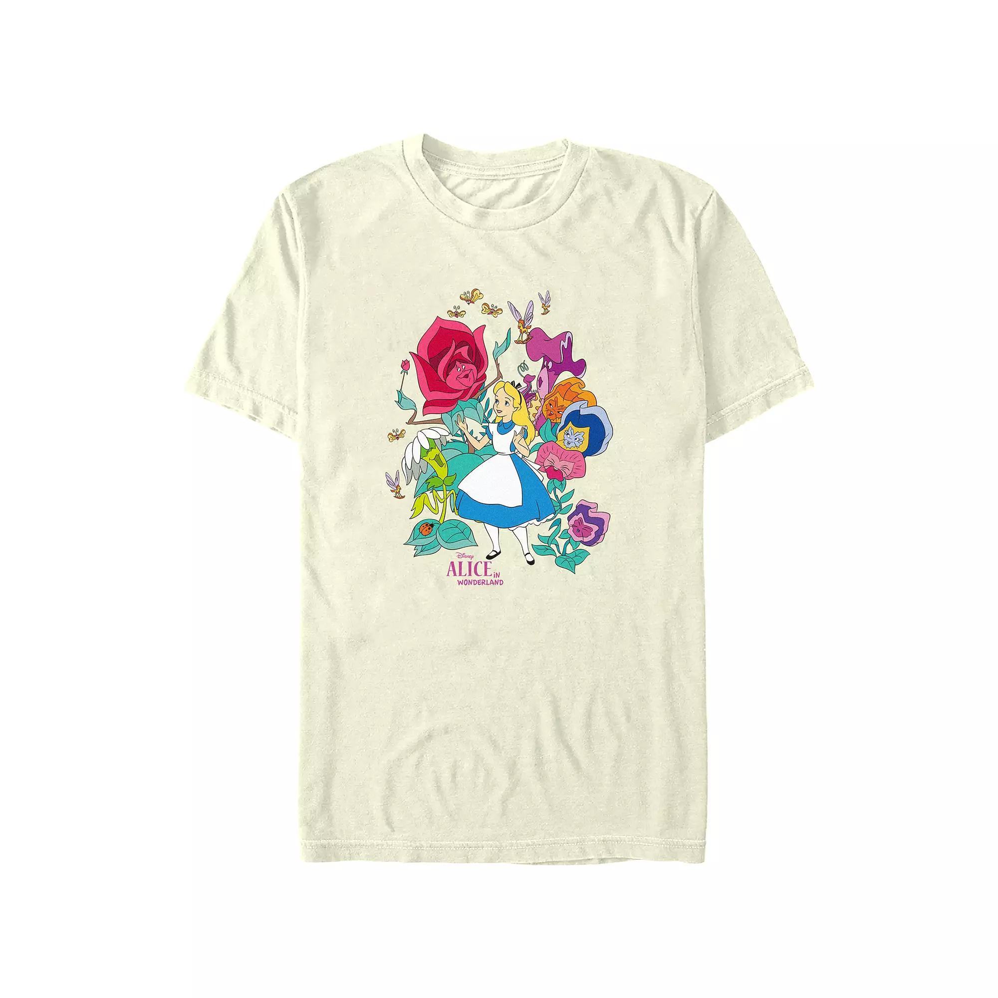Disney's Alice In Wonderland Floral Party Juniors' Boyfriend Graphic Tee, Women's, Size: Medium, Natural Product Image