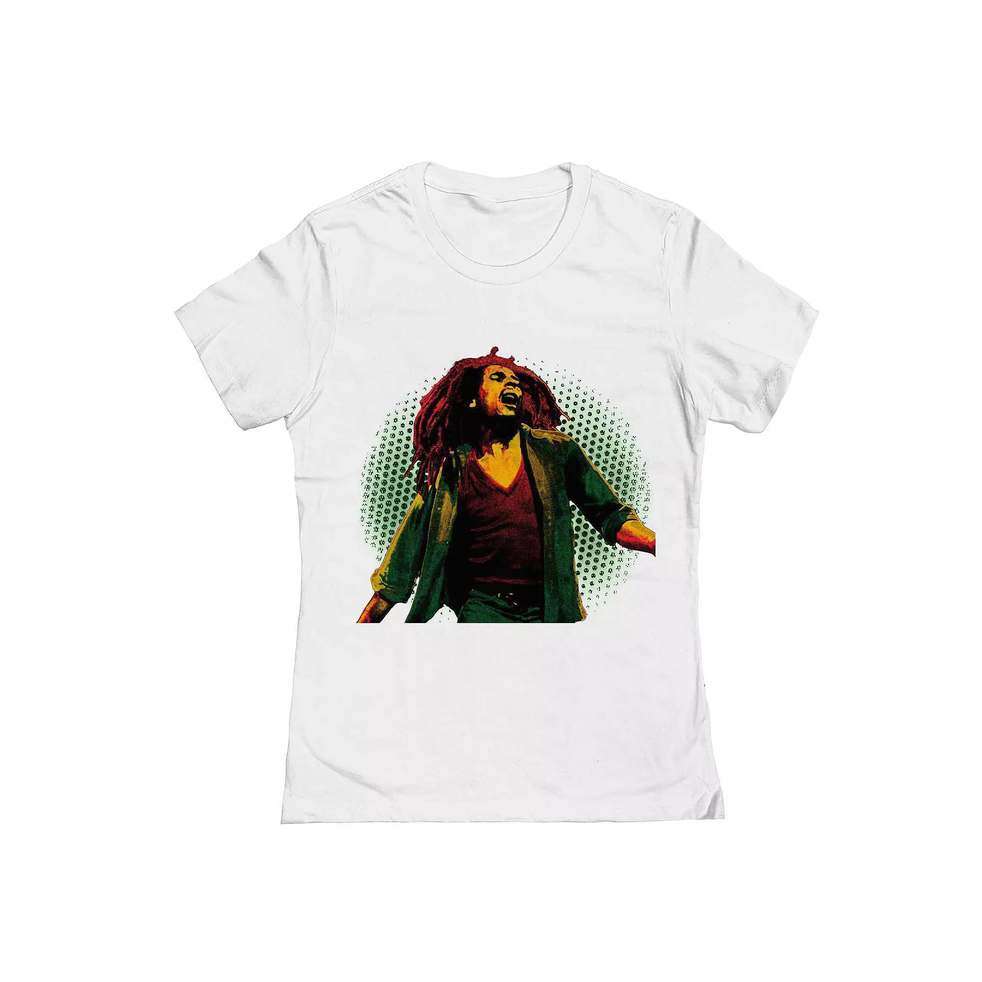 Junior's Bob Marley Halftone Background Graphic Tee, Women's,  Product Image