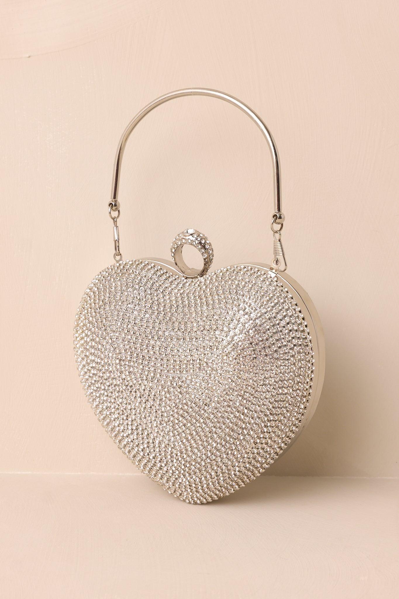 The Heart’s Haven Silver Rhinestone Heart Clutch Product Image