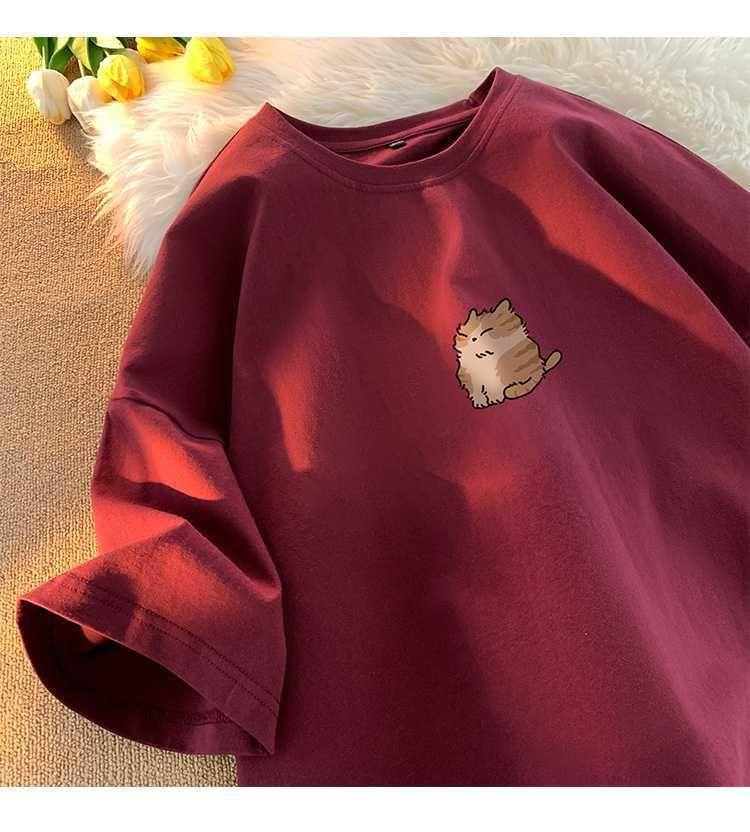 Elbow-Sleeve Round Neck Cartoon Print Tee Product Image