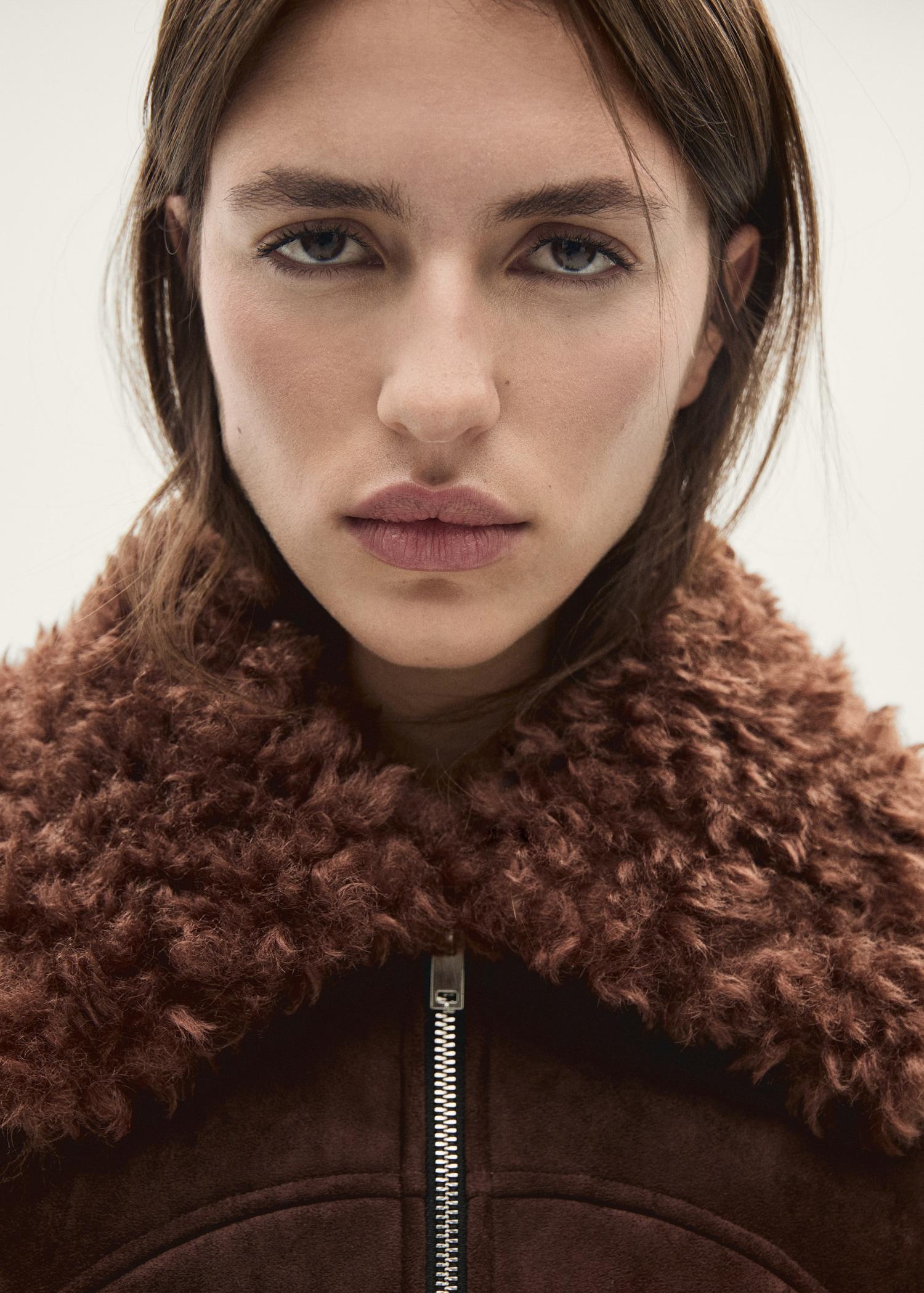 Suede-effect jacket with fleece collar - Women | MANGO USA Product Image