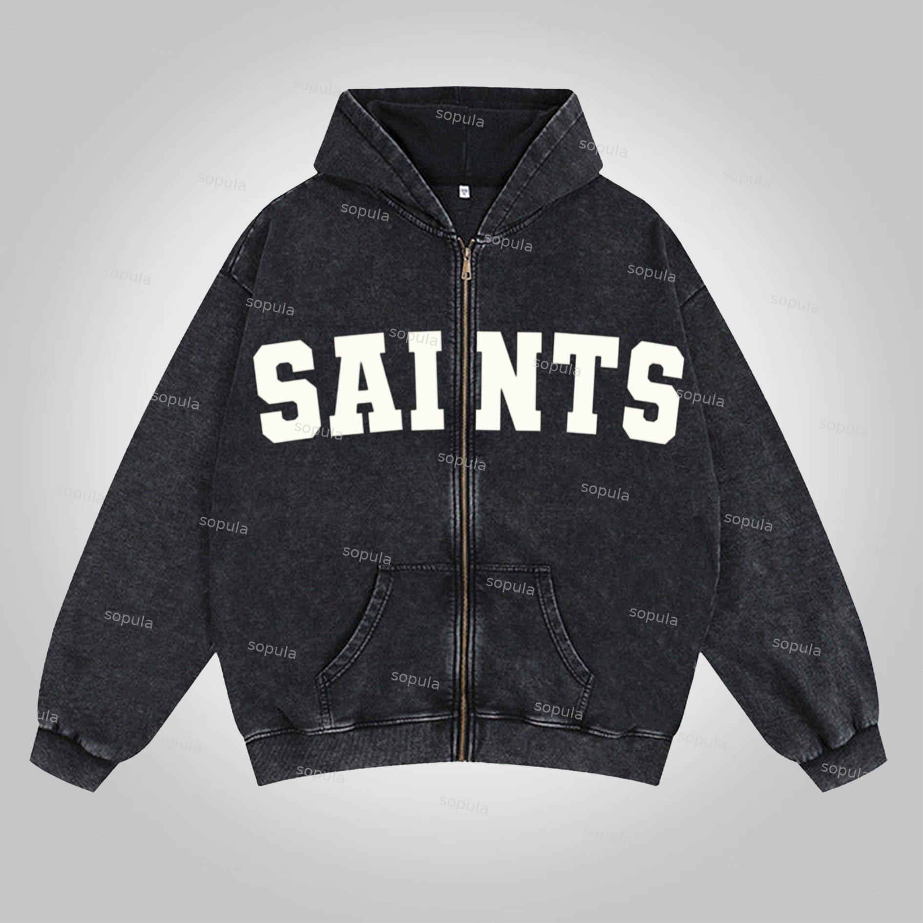 Sopula Saints God Is Reat Graphics Acid Washed Oversized Zip-up Hoodie Product Image