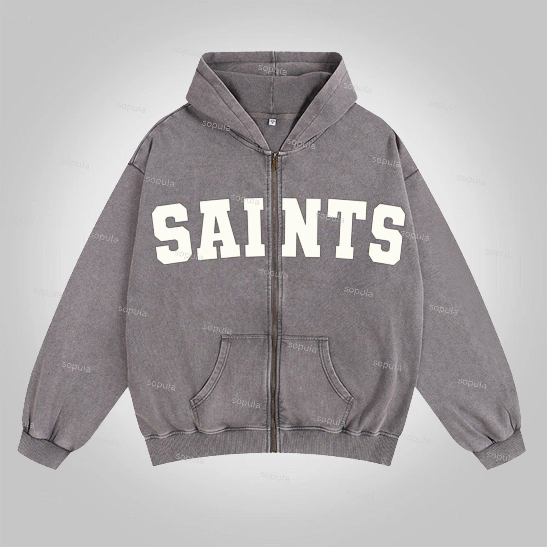 Sopula Saints God Is Reat Graphics Acid Washed Oversized Zip-up Hoodie Product Image