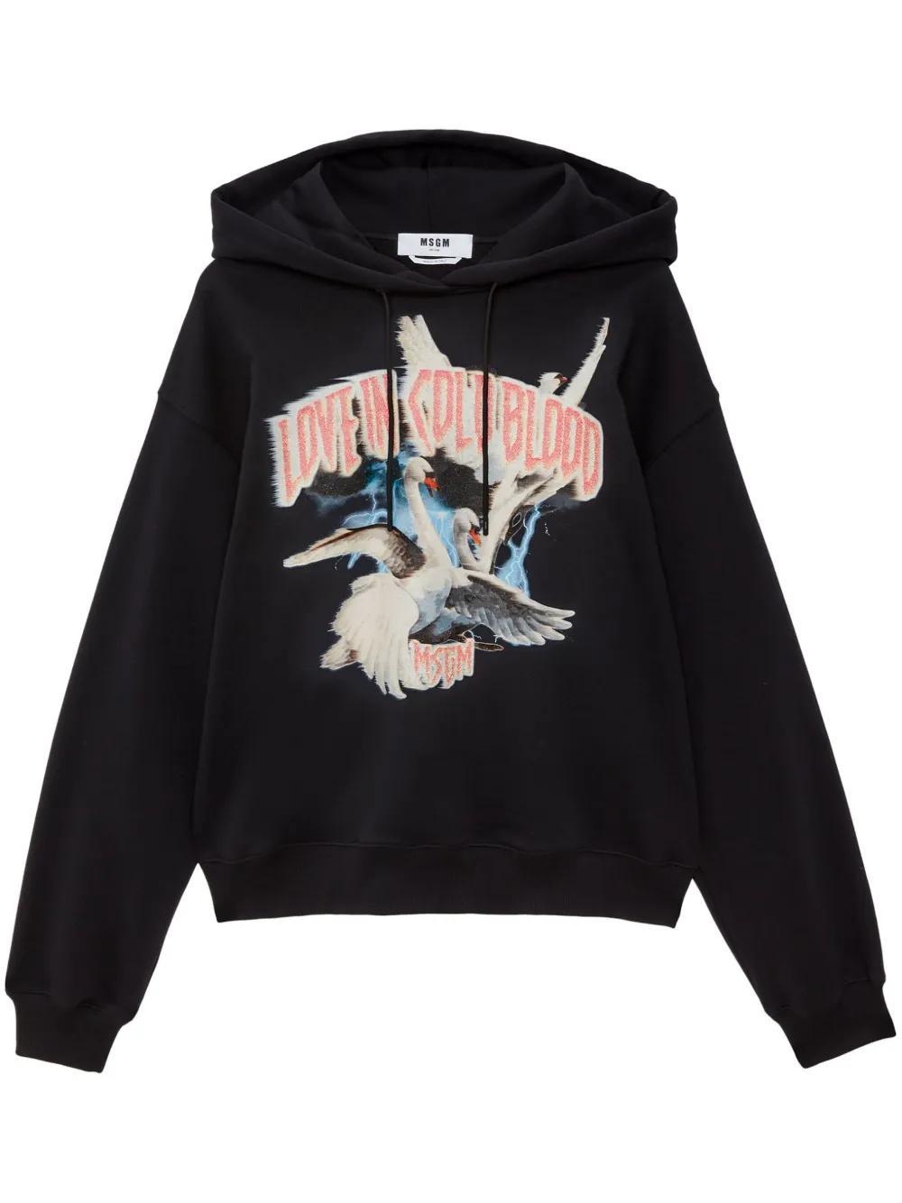 MSGM Graphic-print Cotton Hoodie In Black Product Image