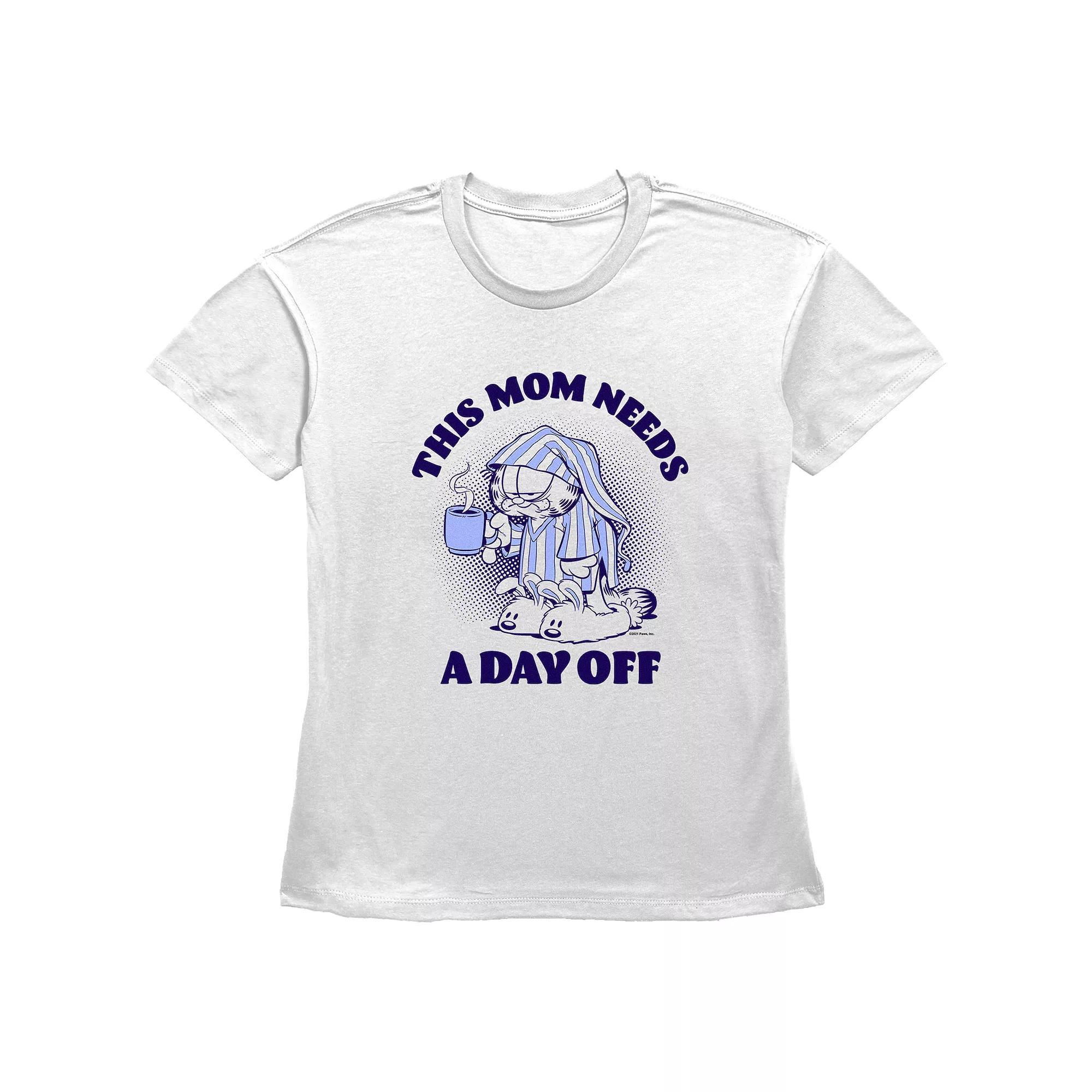 Women's Garfield This Mom Needs A Day Off Basic Fit Graphic Tee, Size: XL, White Product Image