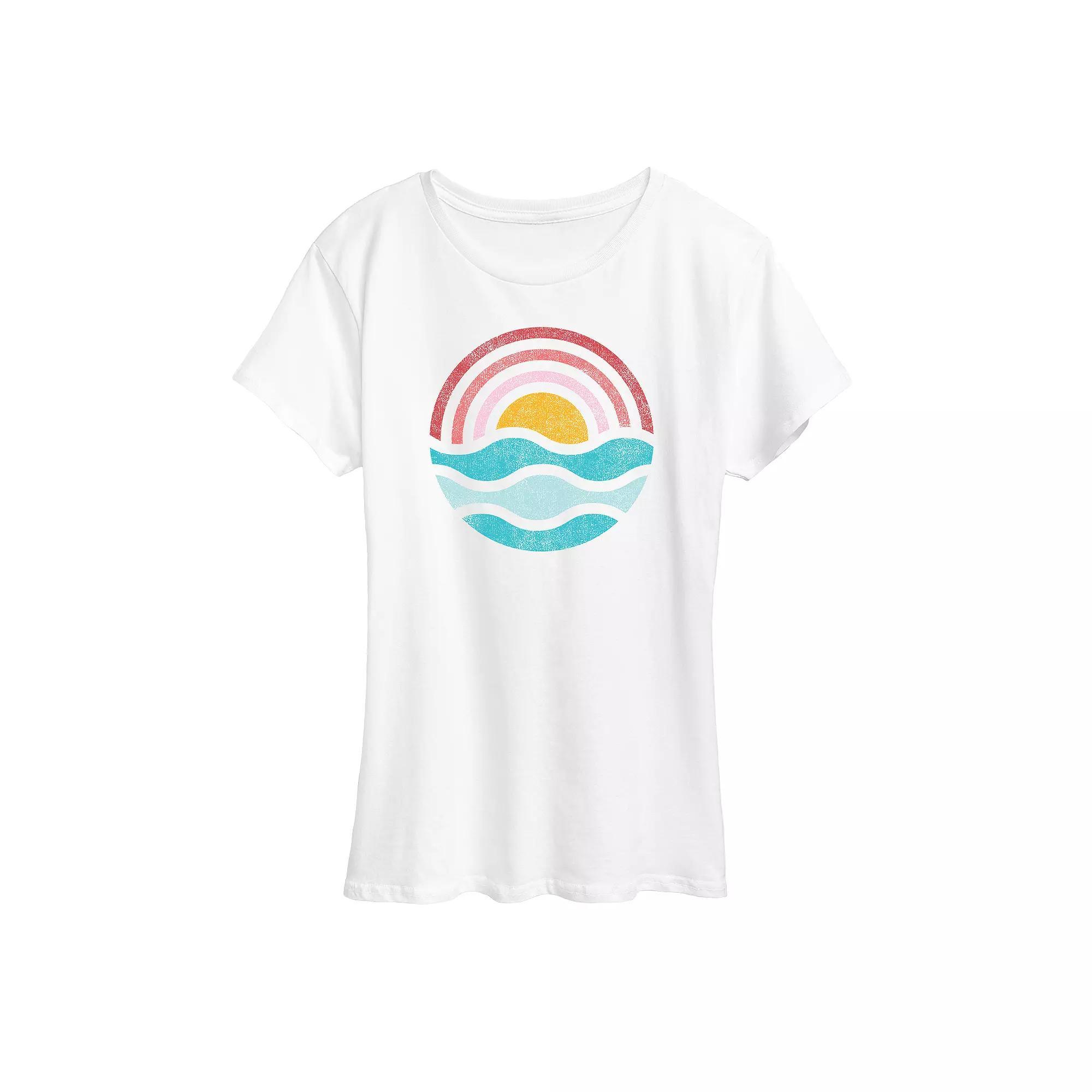 Women's Simple Sunset Waves Graphic Tee, Girl's, Size: Large, White Product Image