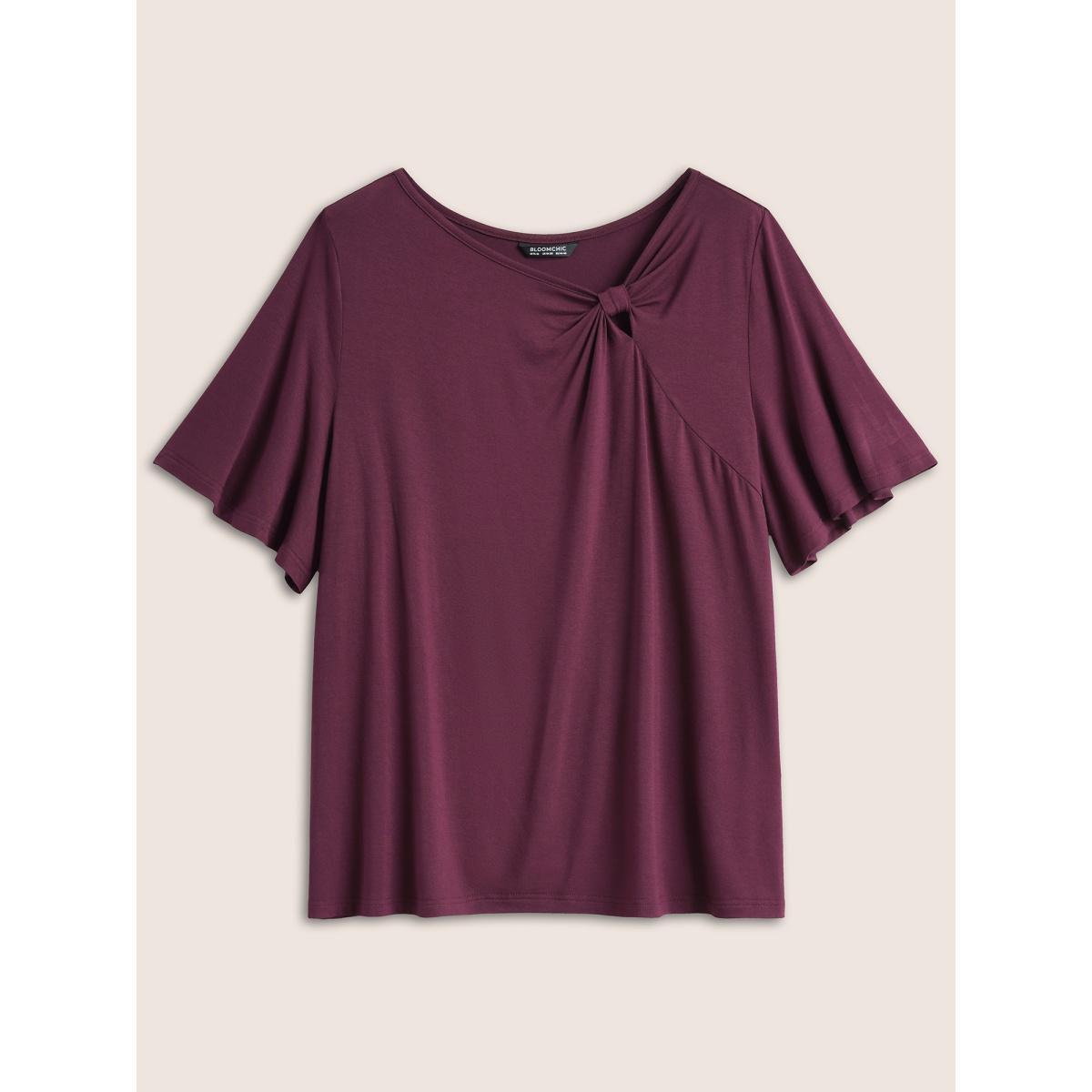 Plus Size Supersoft Essentials Twist Front Asymmetrical Neck T-shirt DimGray Women Elegant Non Plain Asymmetrical Neck Everyday T-shirts BloomChic 28/5X Product Image