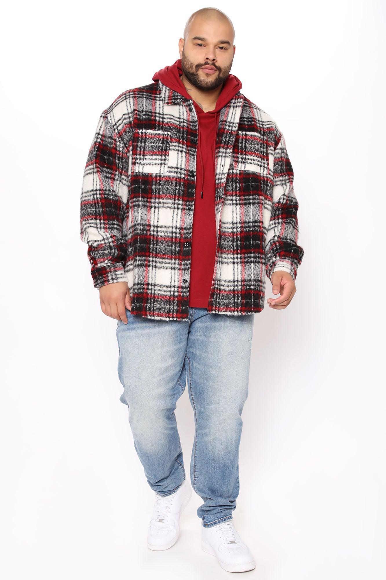 Move Up Plaid Shacket - Red/combo Product Image
