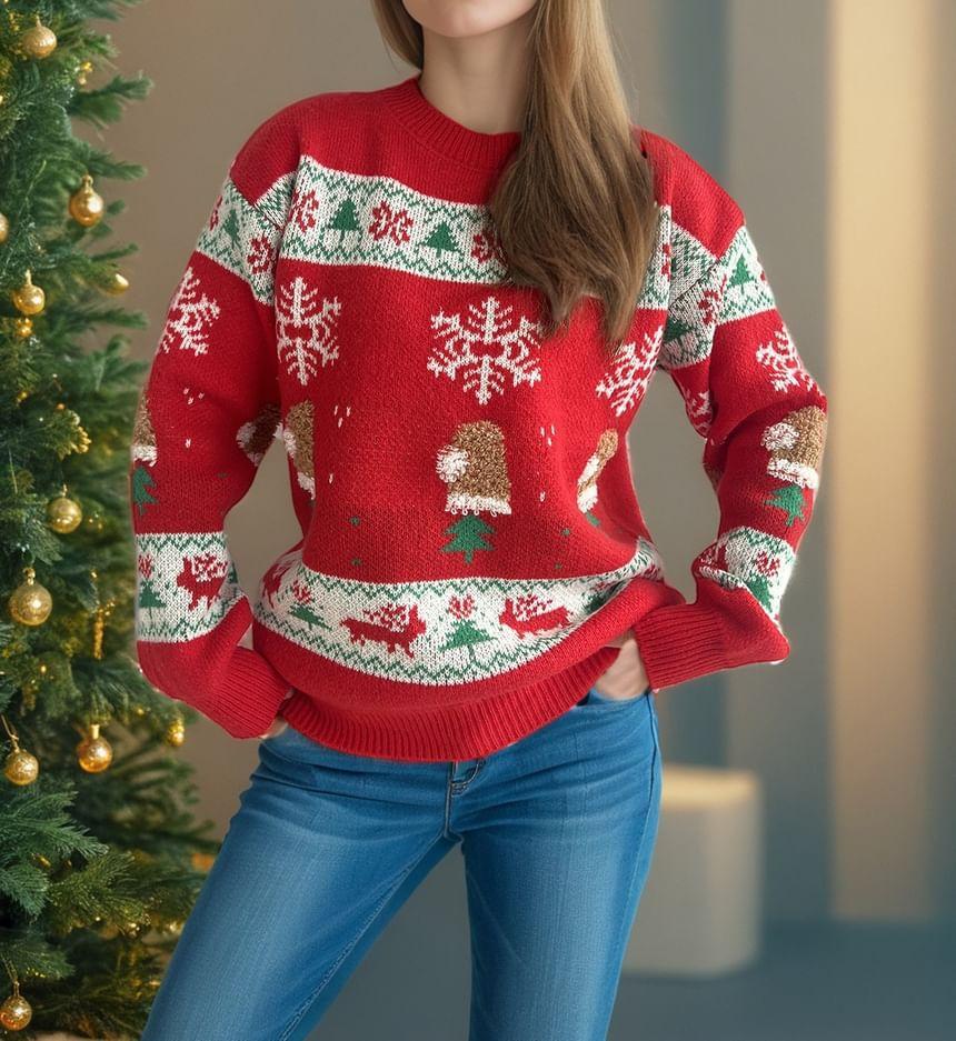 Crew Neck Christmas Print Sweater Product Image