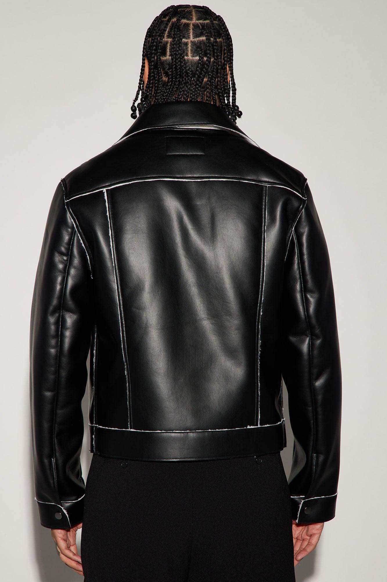 Charles Faux Shearling Trucker Jacket - Black Product Image