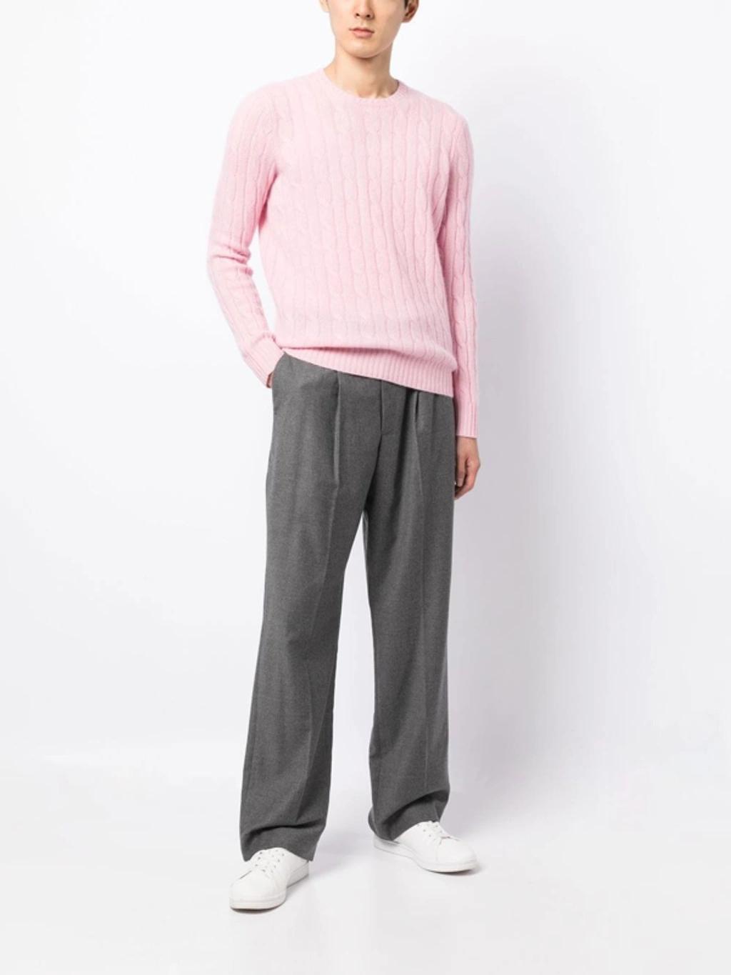 Long-sleeved Cable-knit Jumper In Dusty Pink Product Image